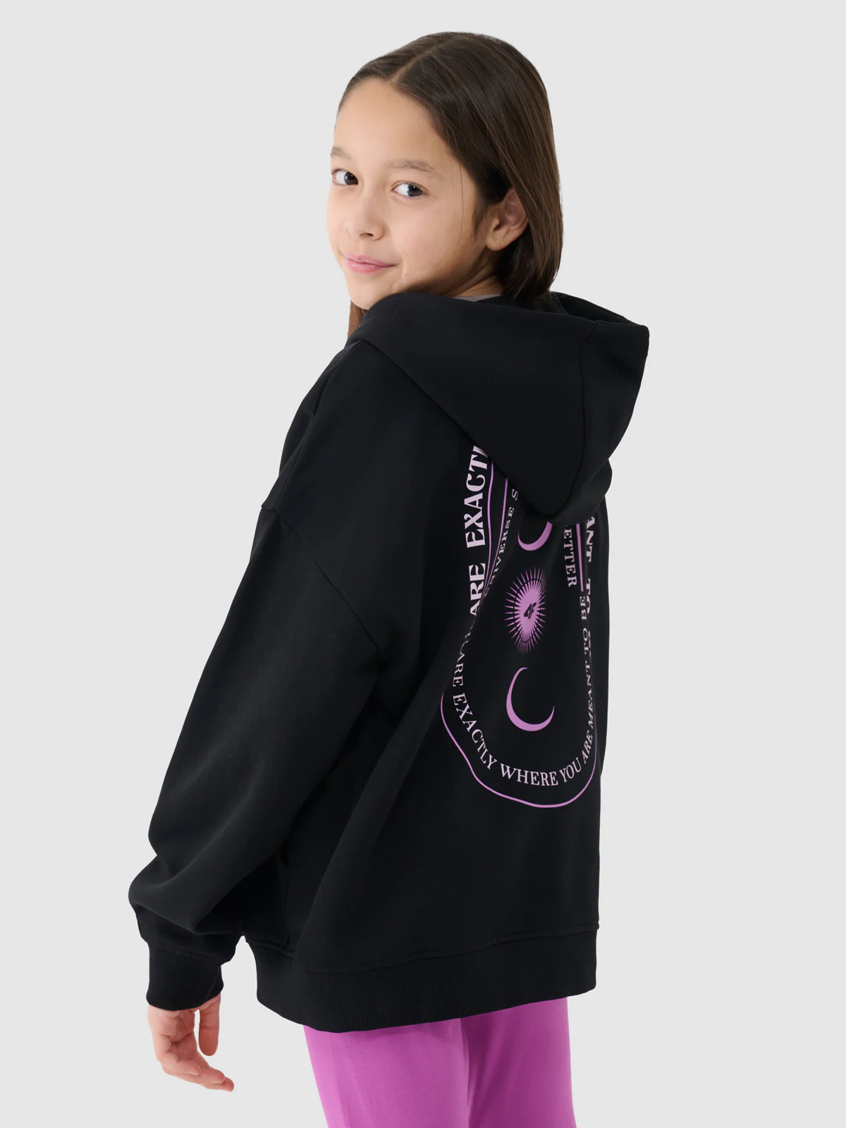 Bluza dresowa rozpinana z kapturem dziewczęca - czarna