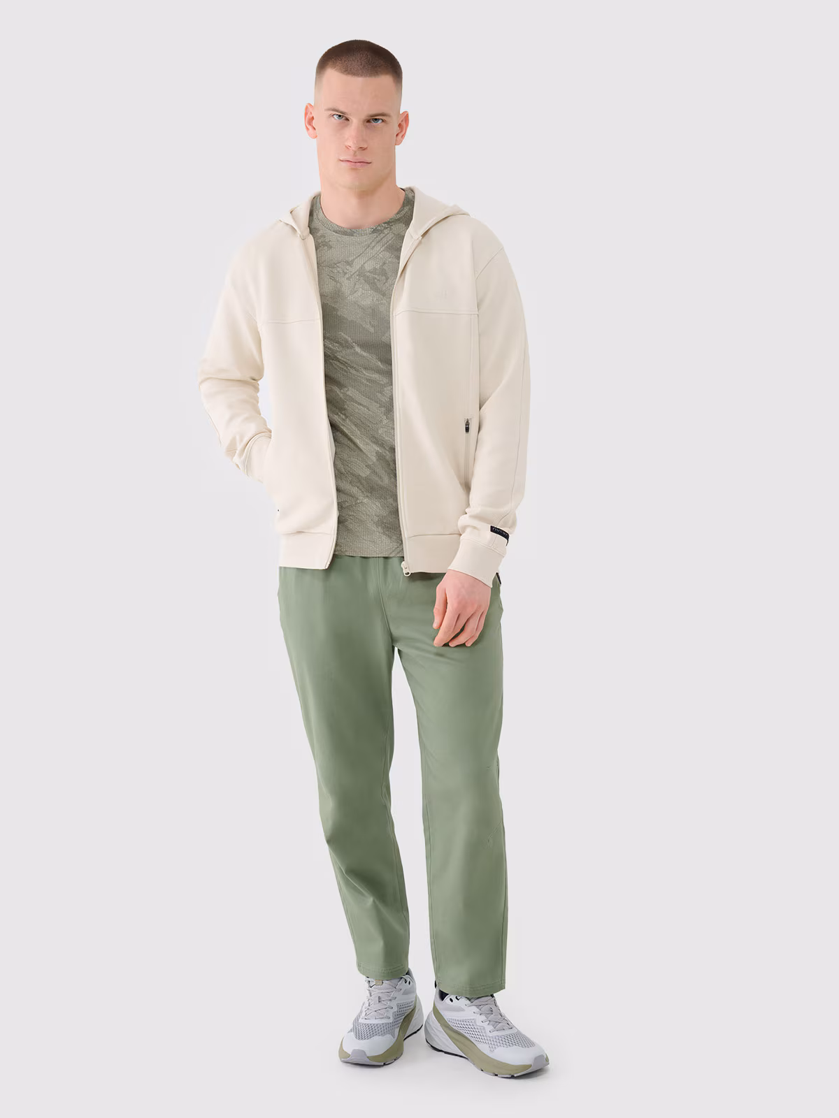 Bluza dresowa rozpinana z kapturem męska - beżowa