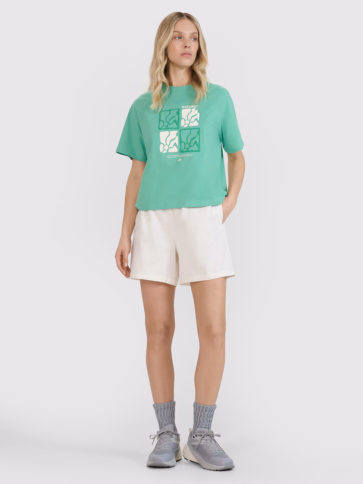 T-shirt oversize z nadrukiem damski - zielony