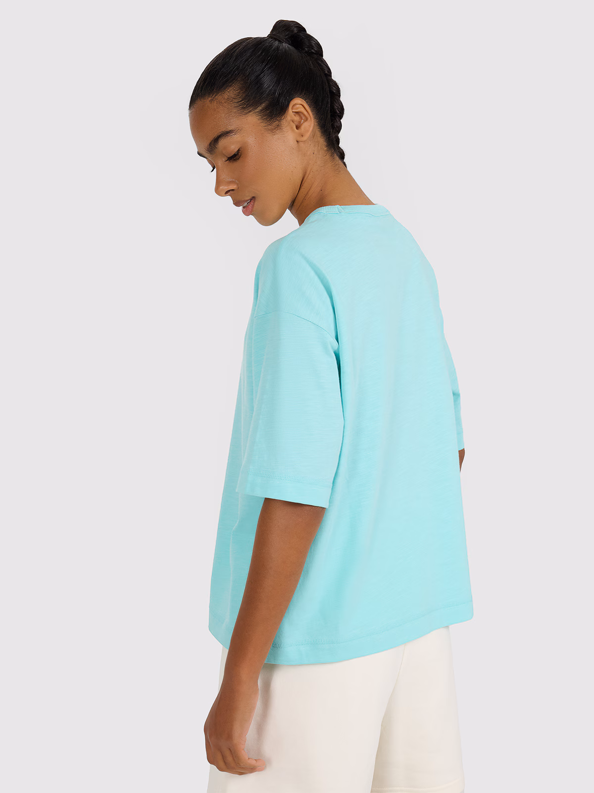 T-shirt oversize z nadrukiem damski - różowy