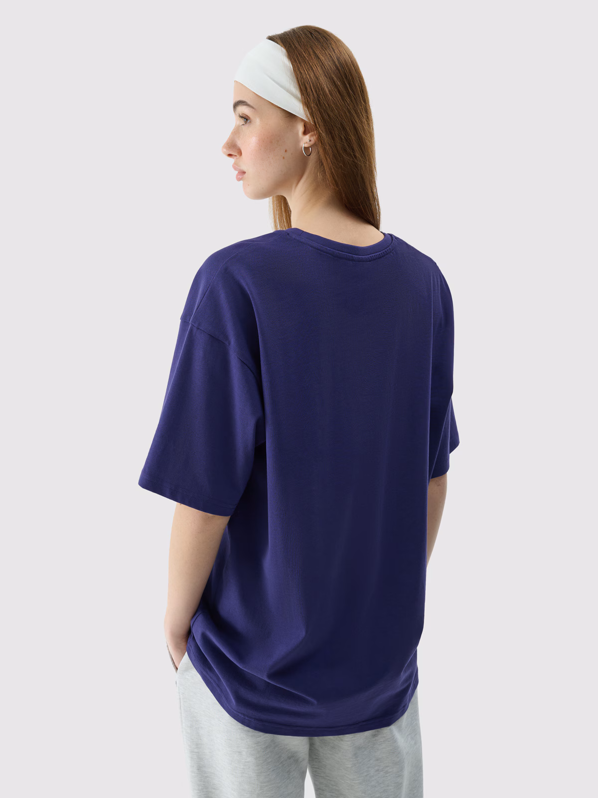 T-shirt oversize gładki uniseks - granatowy