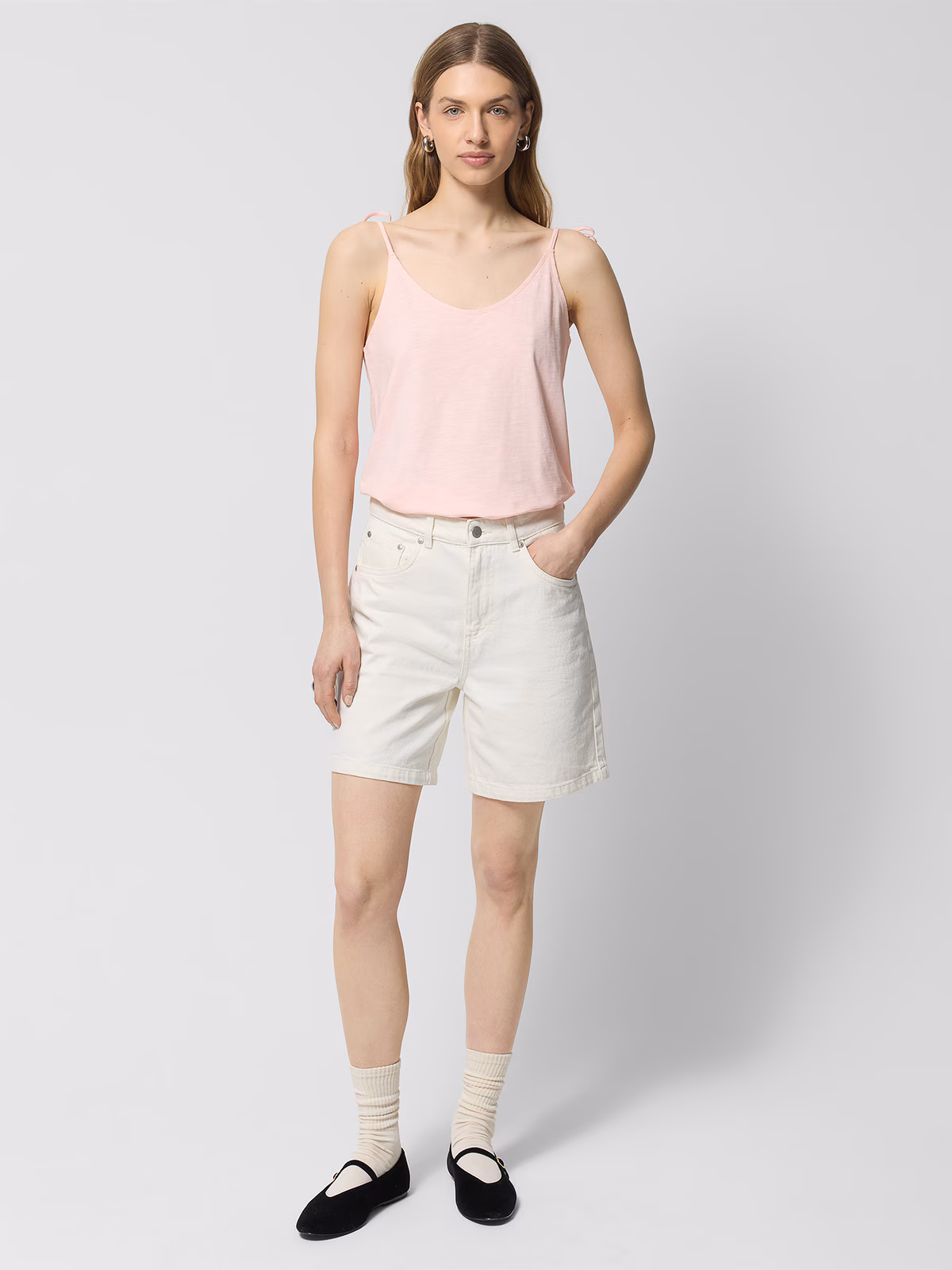 Top slim gładki damski - łososiowy