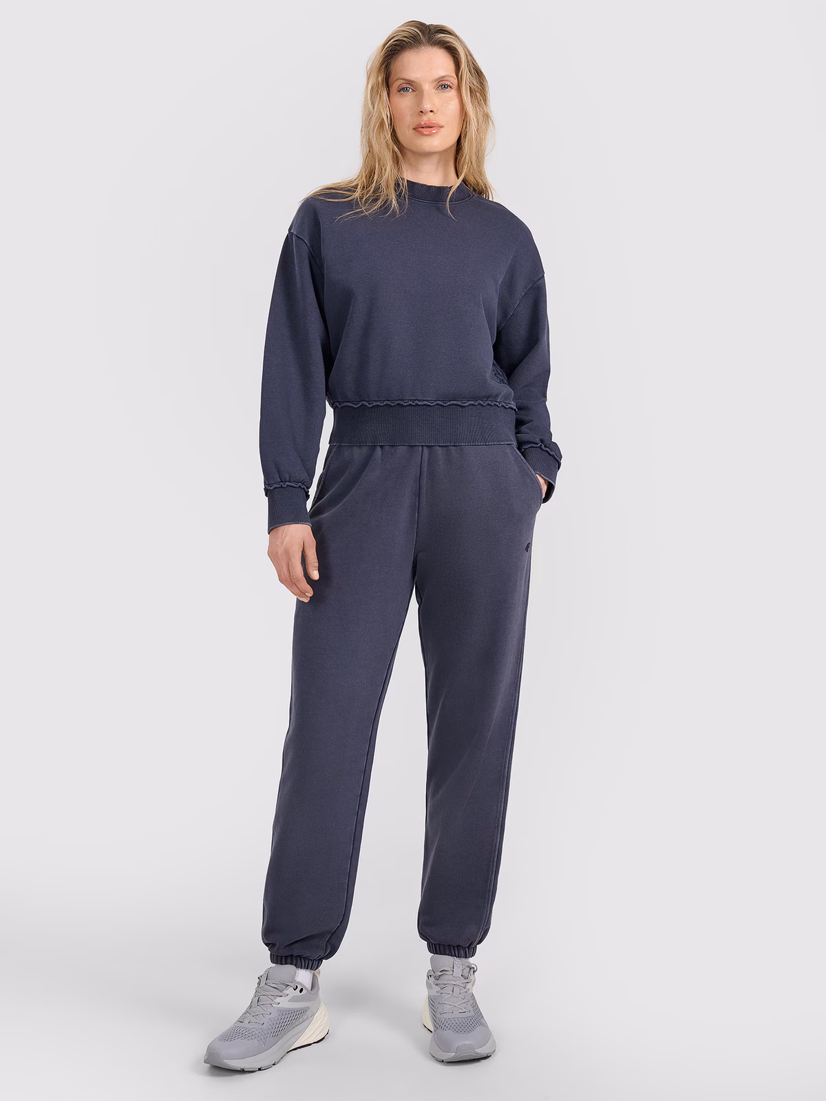 Bluza dresowa nierozpinana bez kaptura damska - granatowa