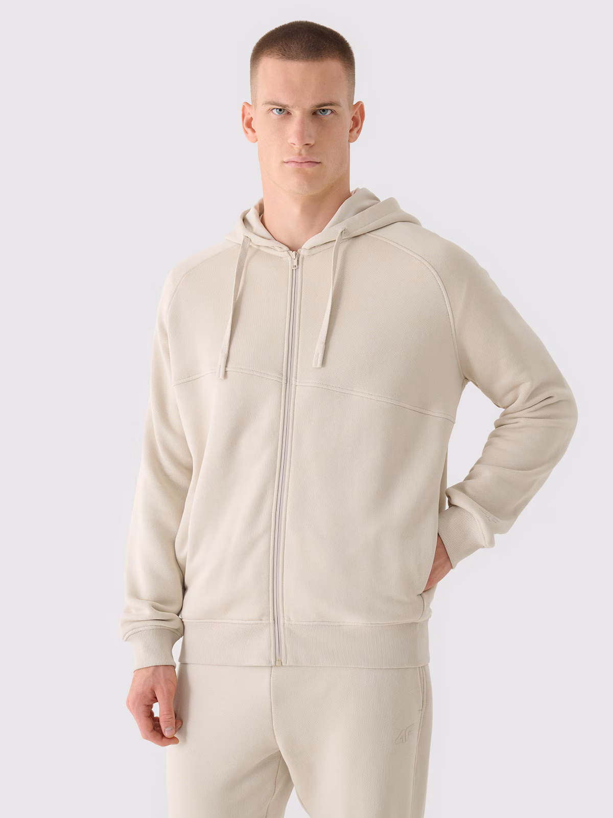 Bluza dresowa rozpinana z kapturem męska - beżowa