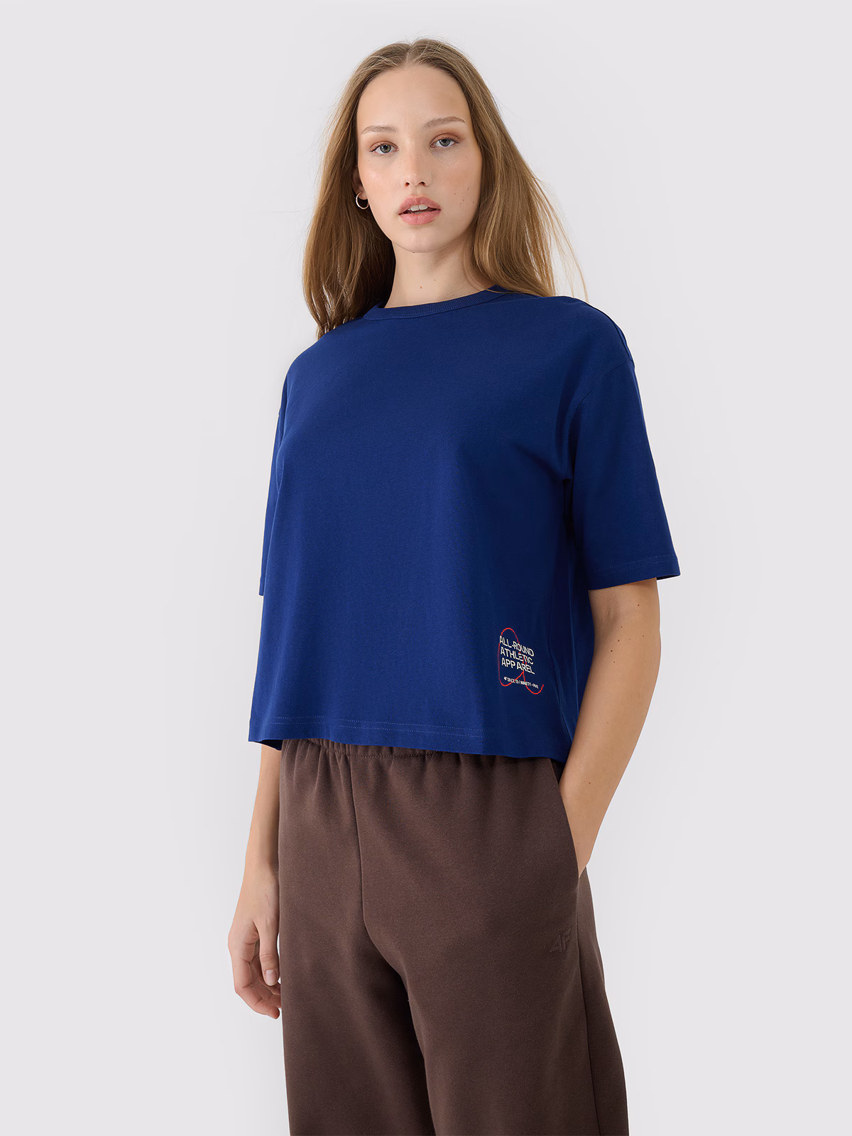 T-shirt oversize z nadrukiem damski - granatowy