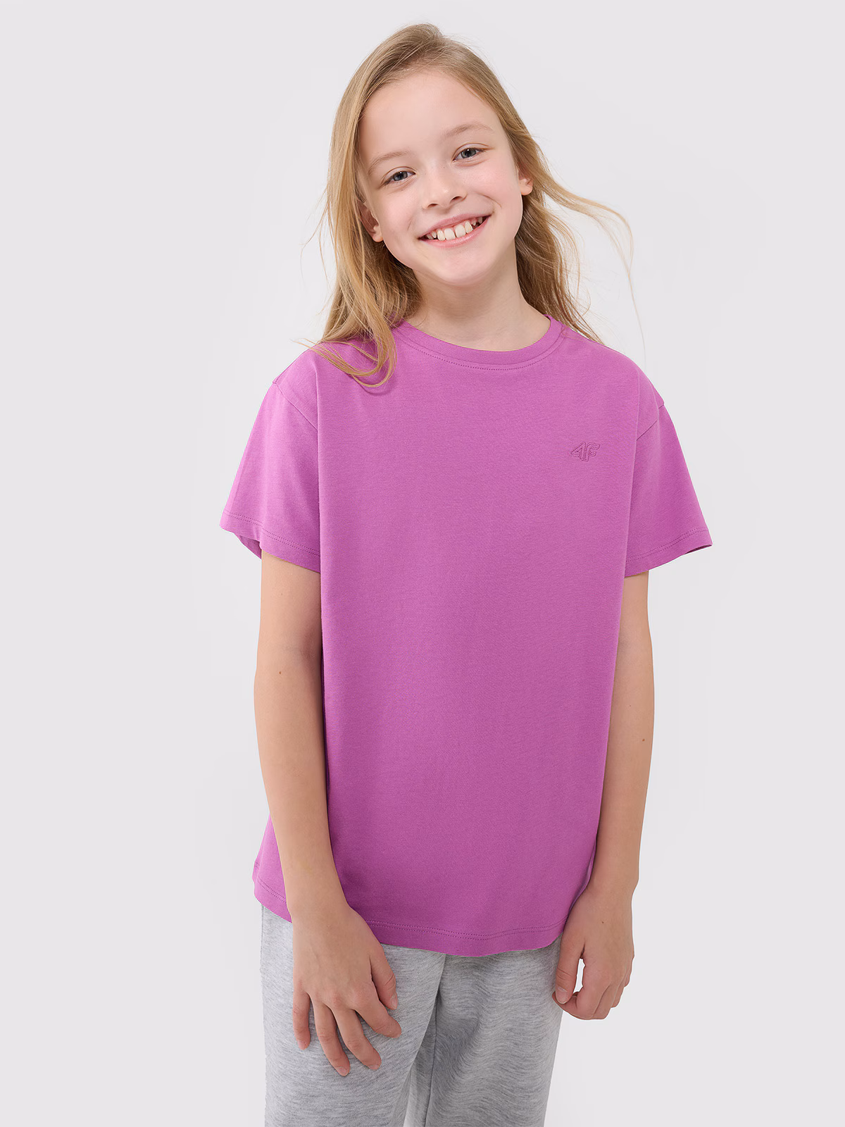 T-shirt oversize gładki dziewczęcy - różowy