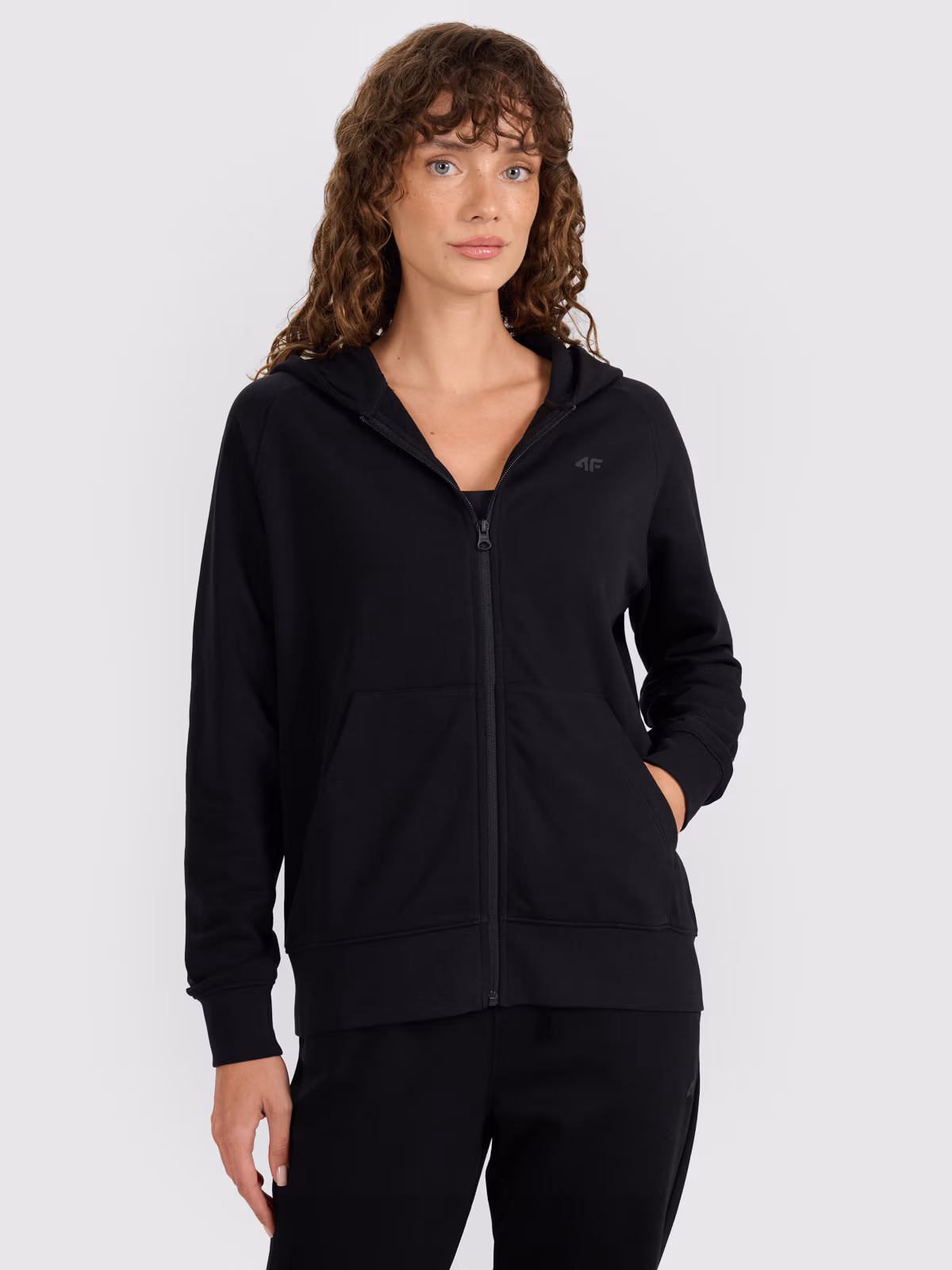 Bluza dresowa rozpinana z kapturem damska - granatowa