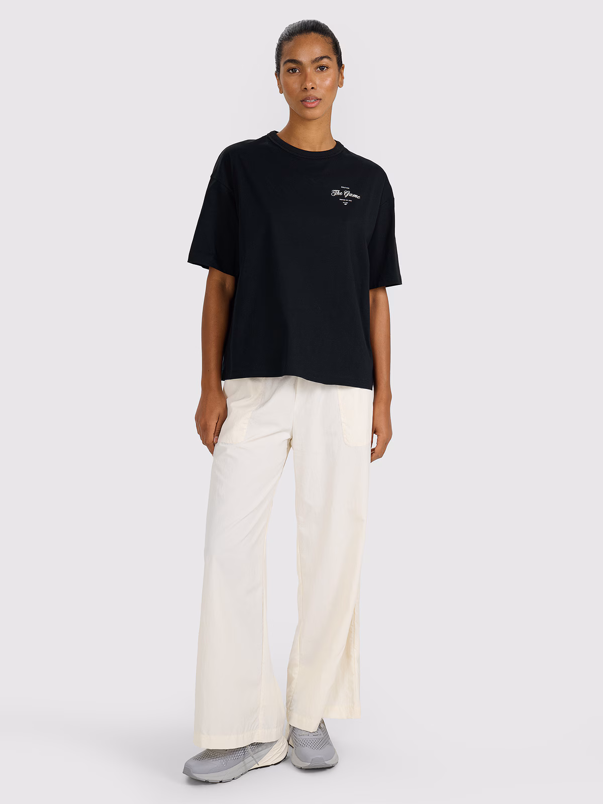 T-shirt oversize z nadrukiem damski - fioletowy