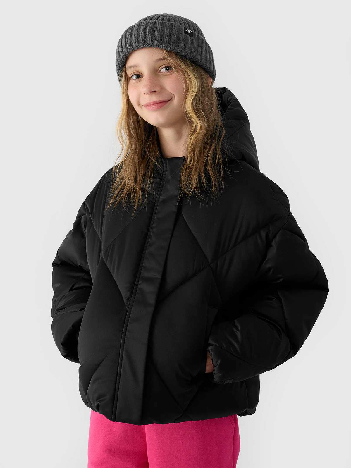 Kurtka puchowa z wypełnieniem syntetycznym dziewczęca - czarna