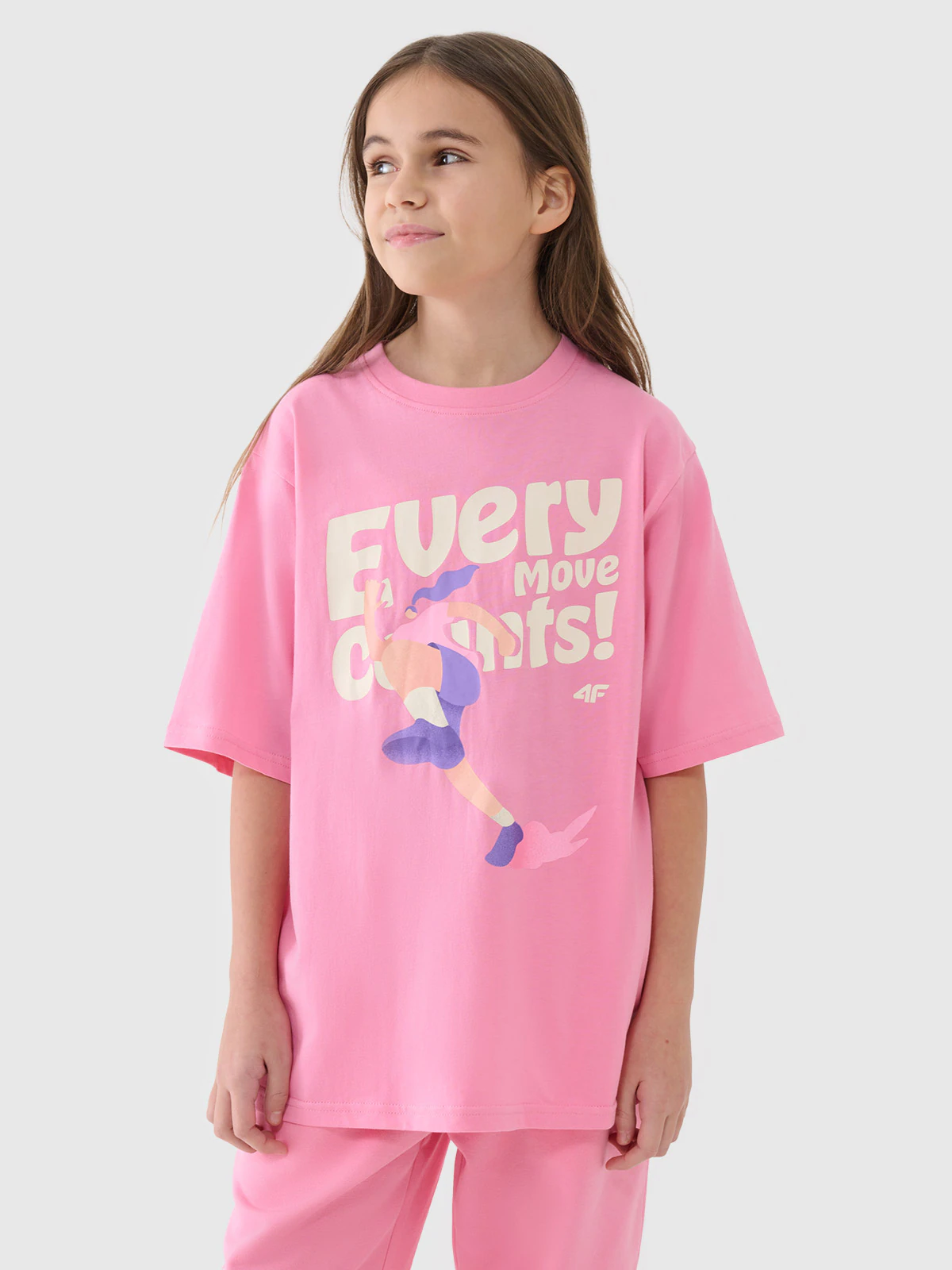 T-shirt oversize z nadrukiem dziewczęcy - różowy