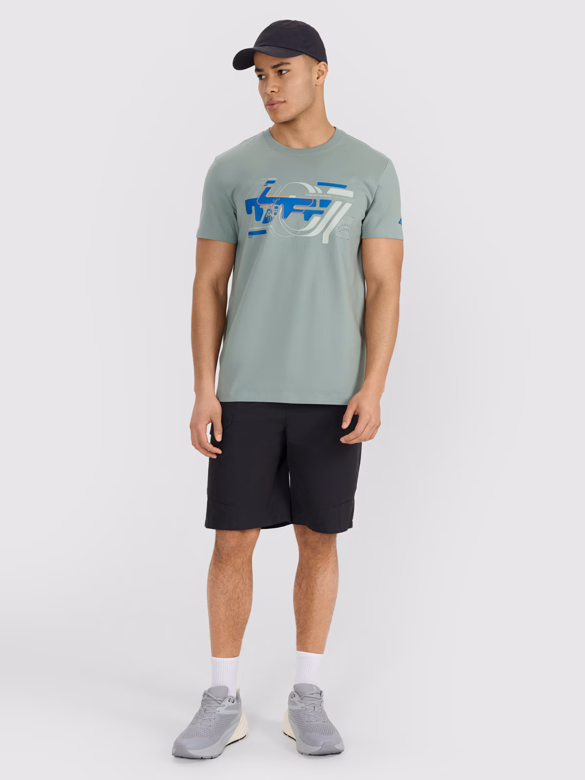 T-shirt regular z nadrukiem męski - oliwkowy