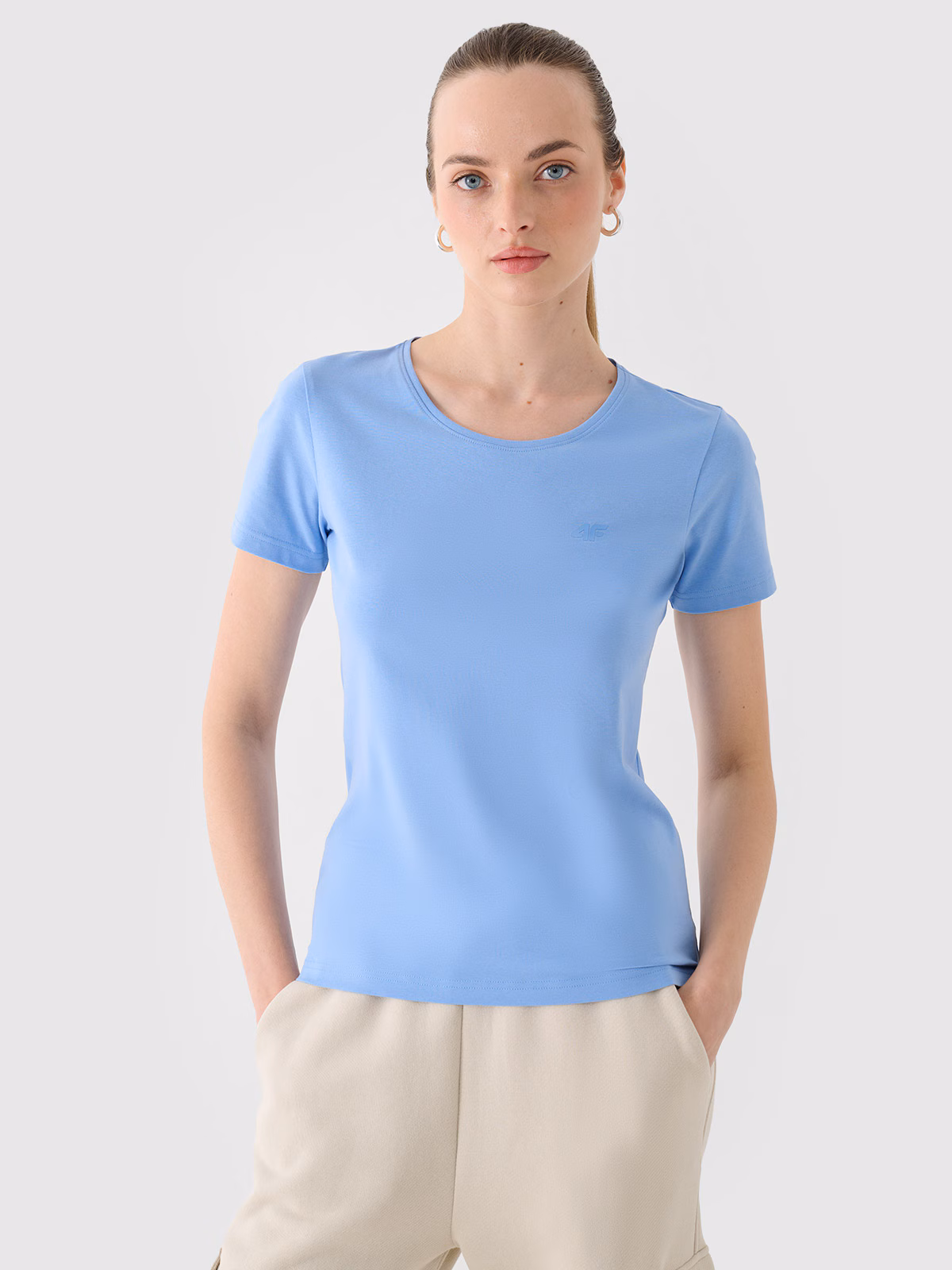 T-shirt slim gładki damski - czerwony