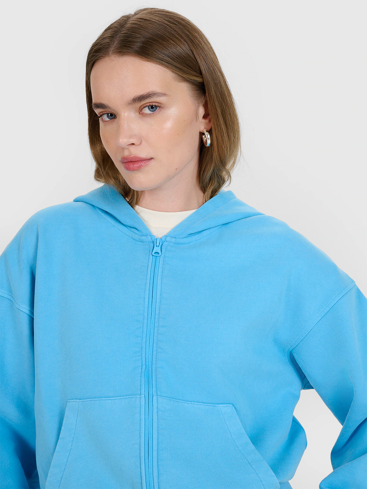 Bluza dresowa rozpinana z kapturem damska - biała