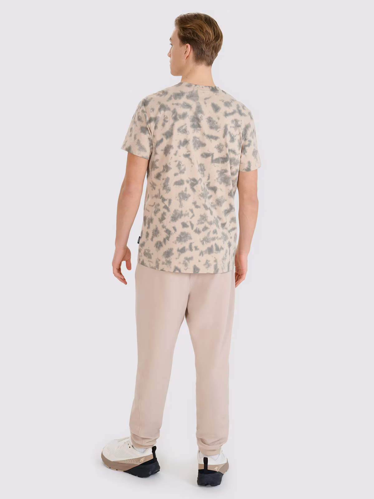 T-shirt oversize z nadrukiem męski - beżowy