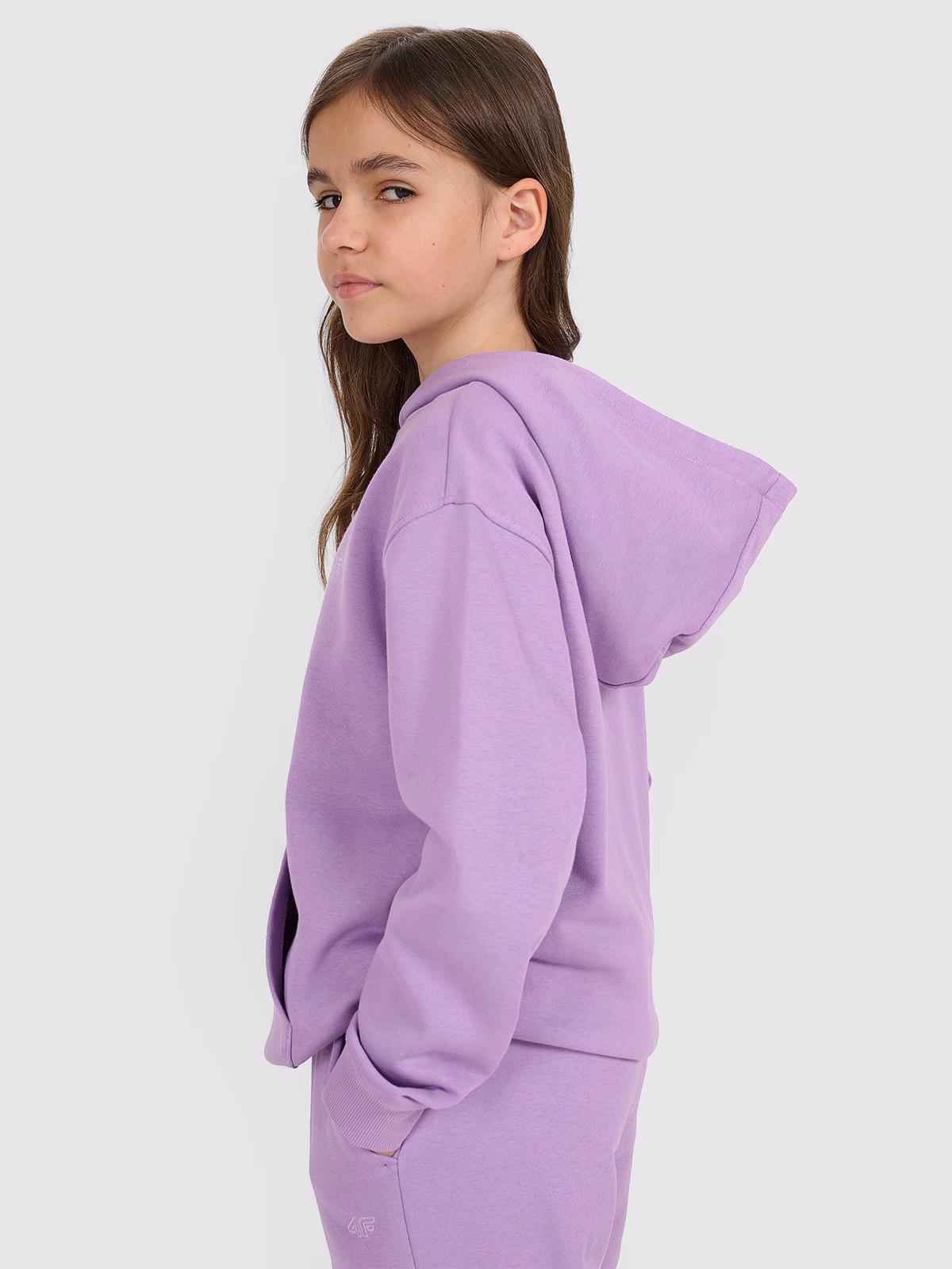 Bluza dresowa nierozpinana z kapturem dziewczęca - fioletowa