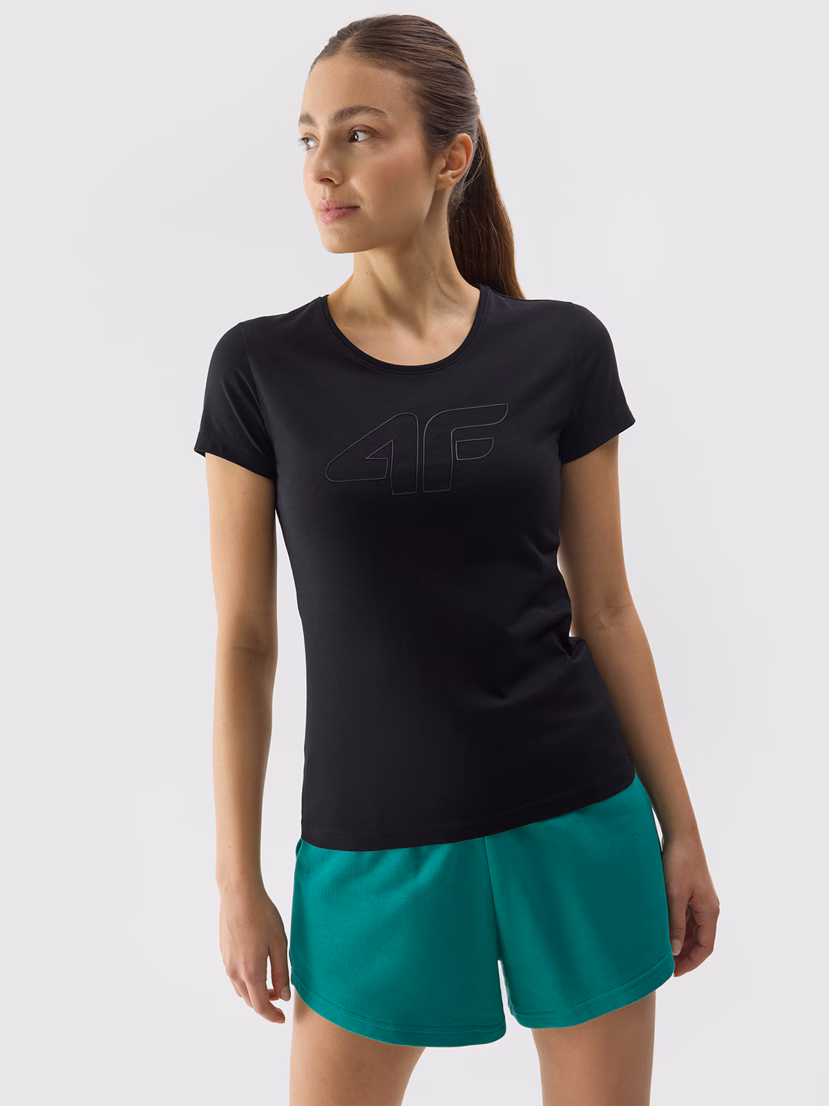 T-shirt slim z nadrukiem damski - niebieski