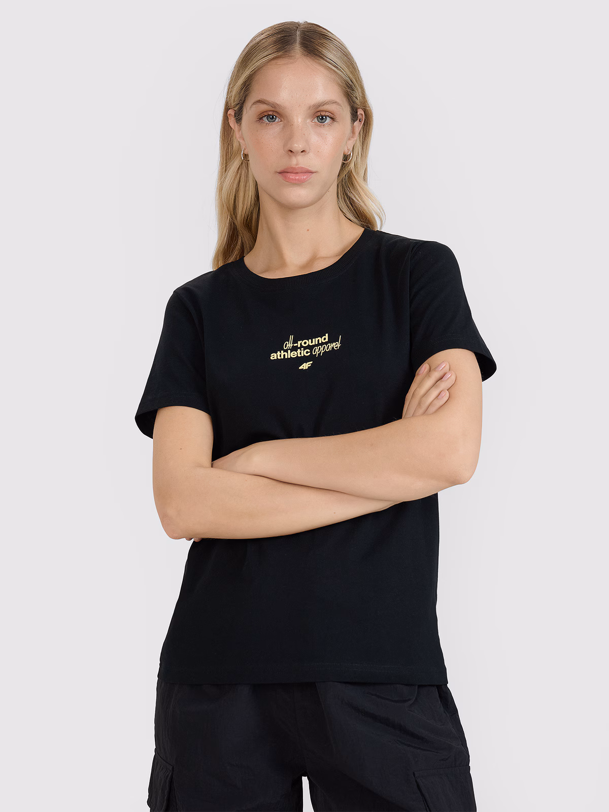 T-shirt regular z nadrukiem damski - czarny