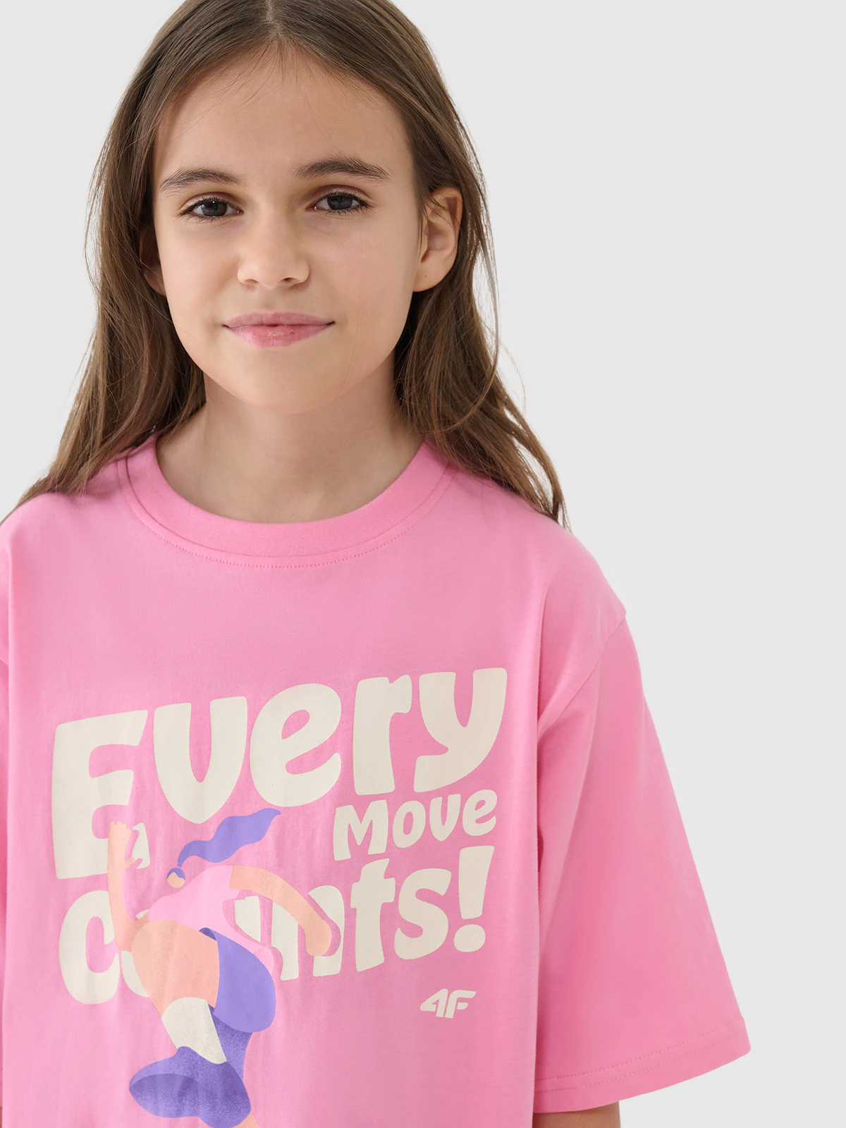 T-shirt oversize z nadrukiem dziewczęcy - różowy