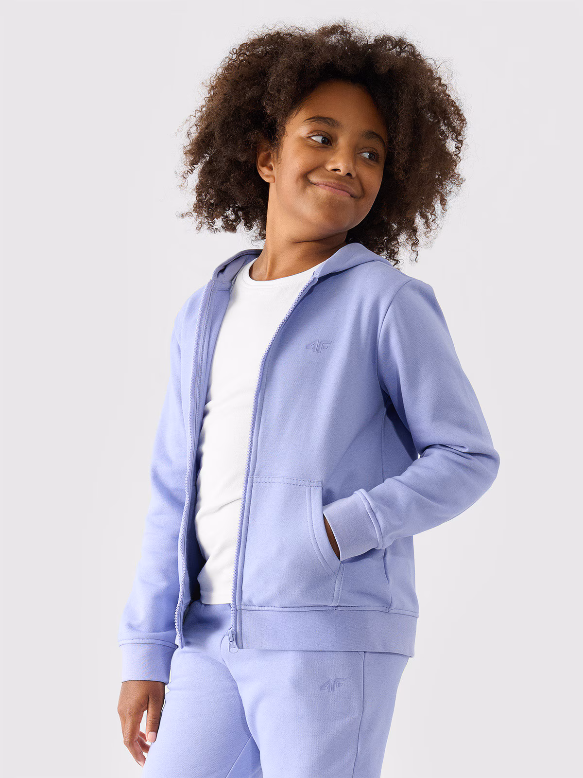 Bluza dresowa rozpinana z kapturem dziewczęca - pudrowy róż