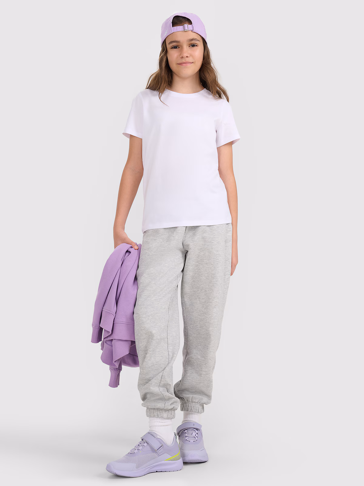 T-shirt regular gładki dziewczęcy - biały