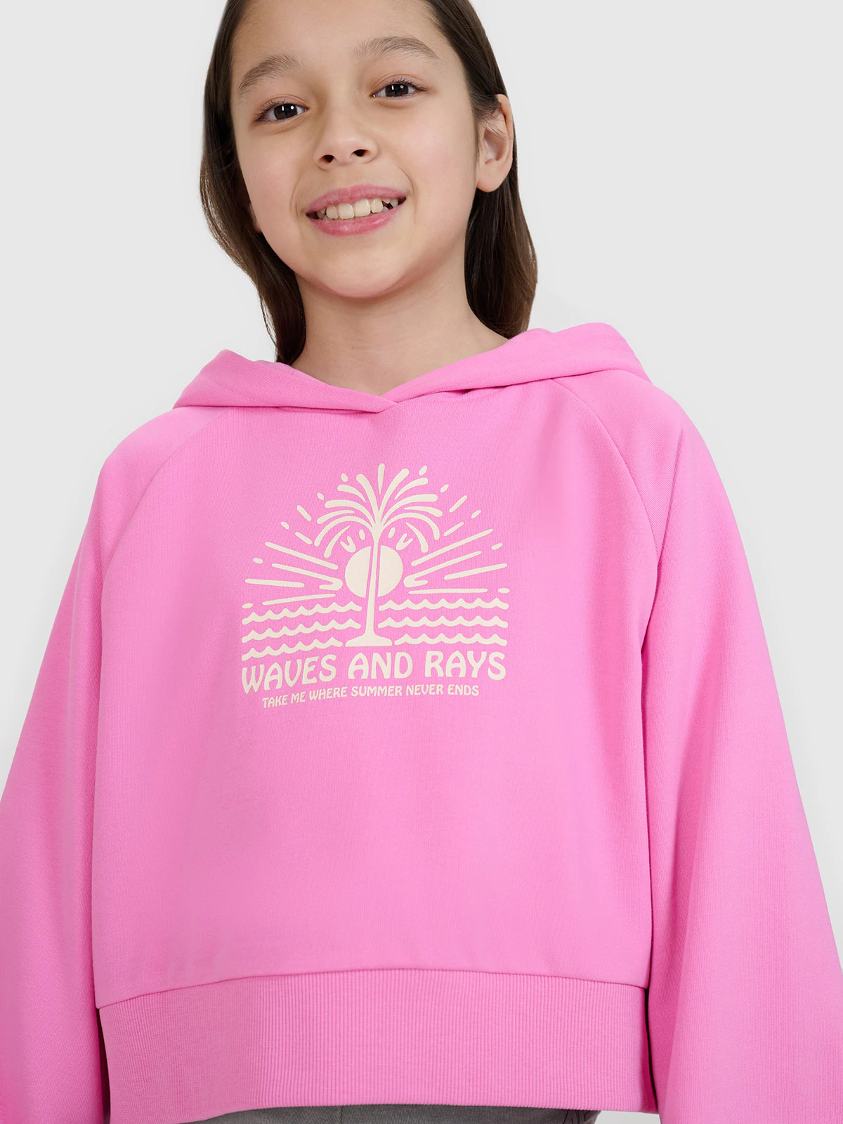 Bluza dresowa nierozpinana z kapturem dziewczęca - żółta