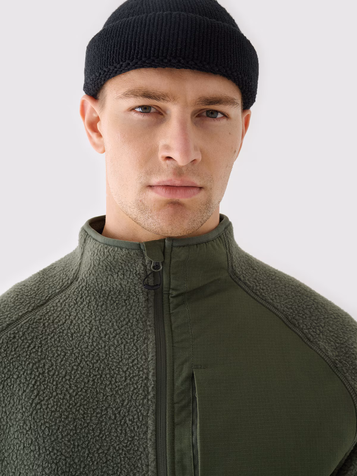 Polar sherpa ze stójką męski - oliwkowy/khaki