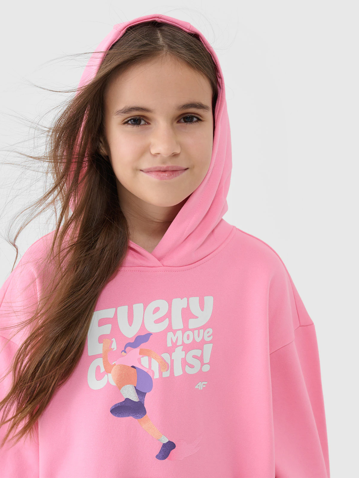Bluza dresowa nierozpinana z kapturem dziewczęca - różowa