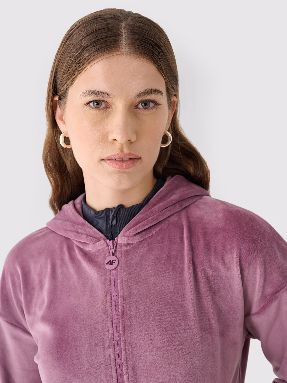 Bluza dresowa z weluru rozpinana z kapturem damska - granatowa