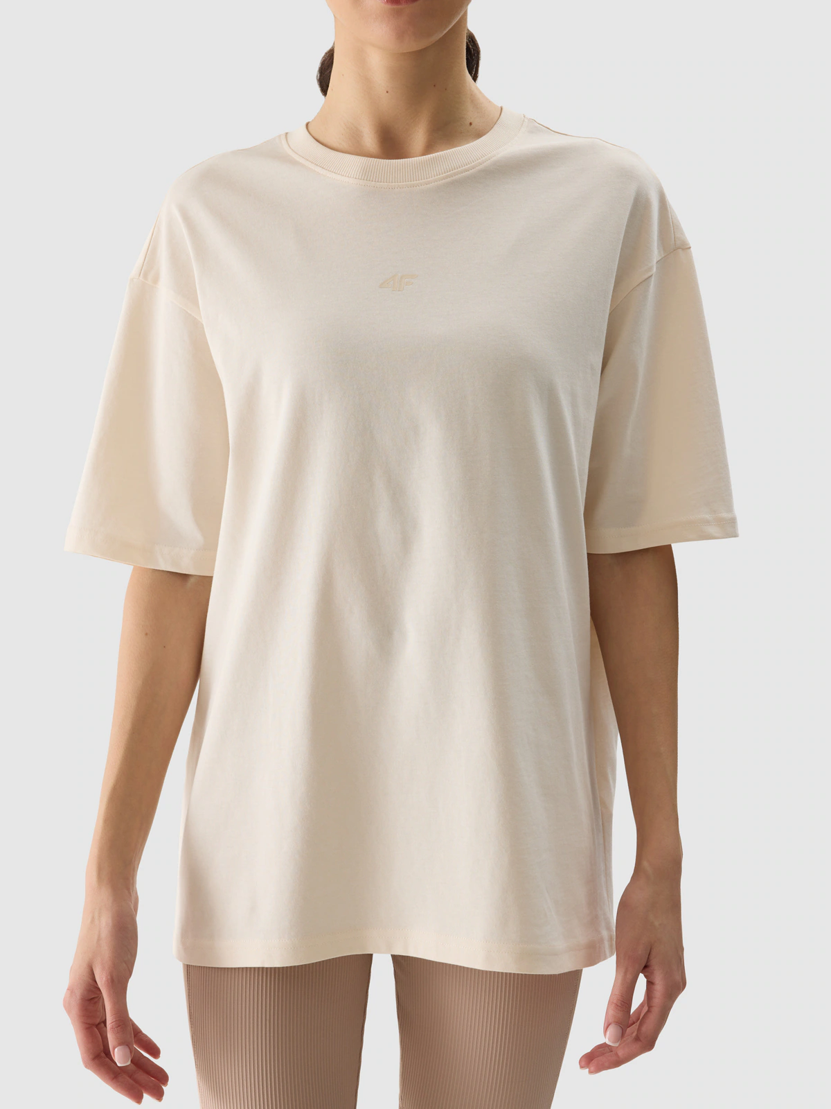 T-shirt oversize gładki damski - brązowy