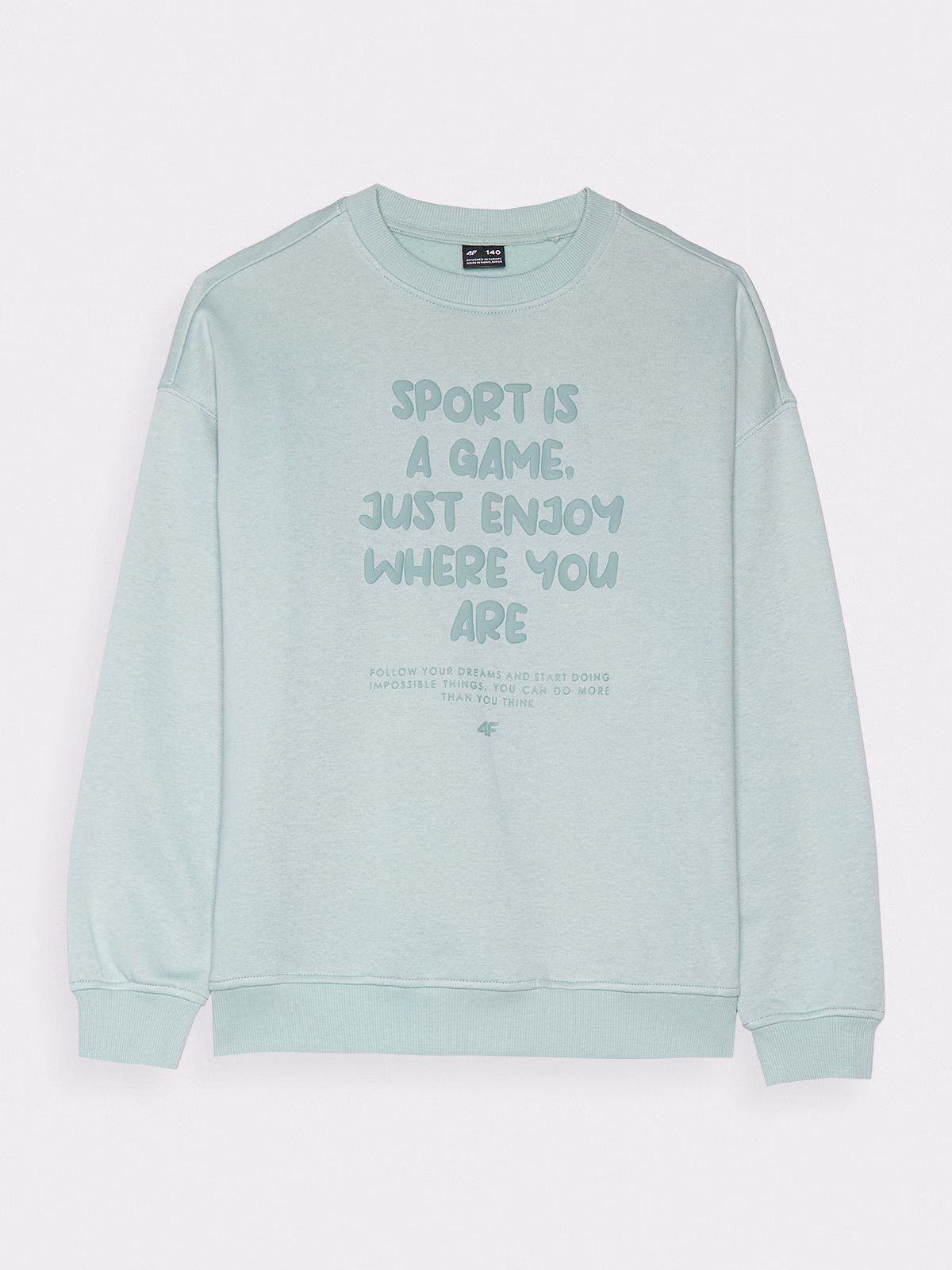 Bluza dresowa nierozpinana bez kaptura dziewczęca - turkusowa