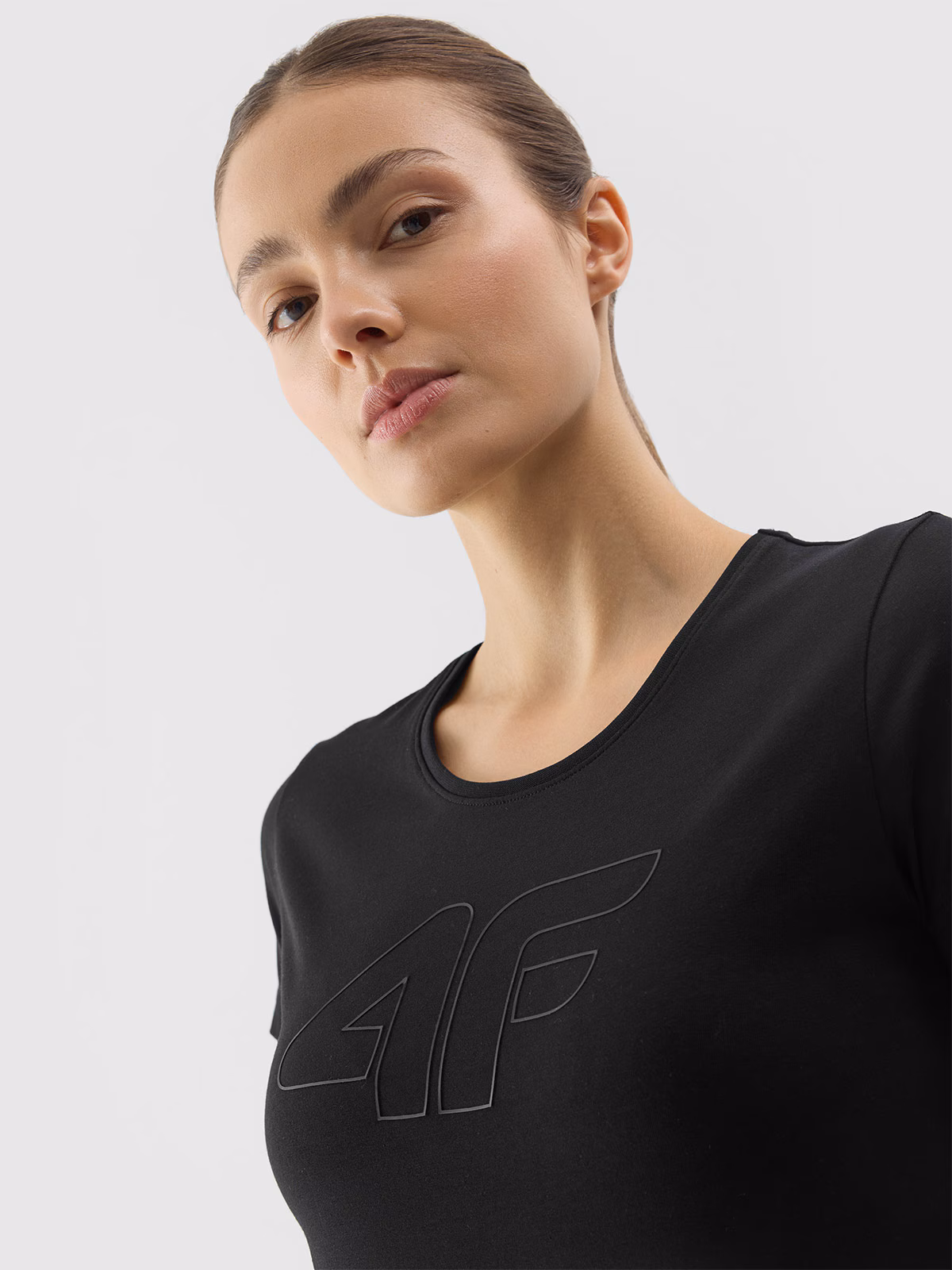 T-shirt slim z nadrukiem damski - niebieski