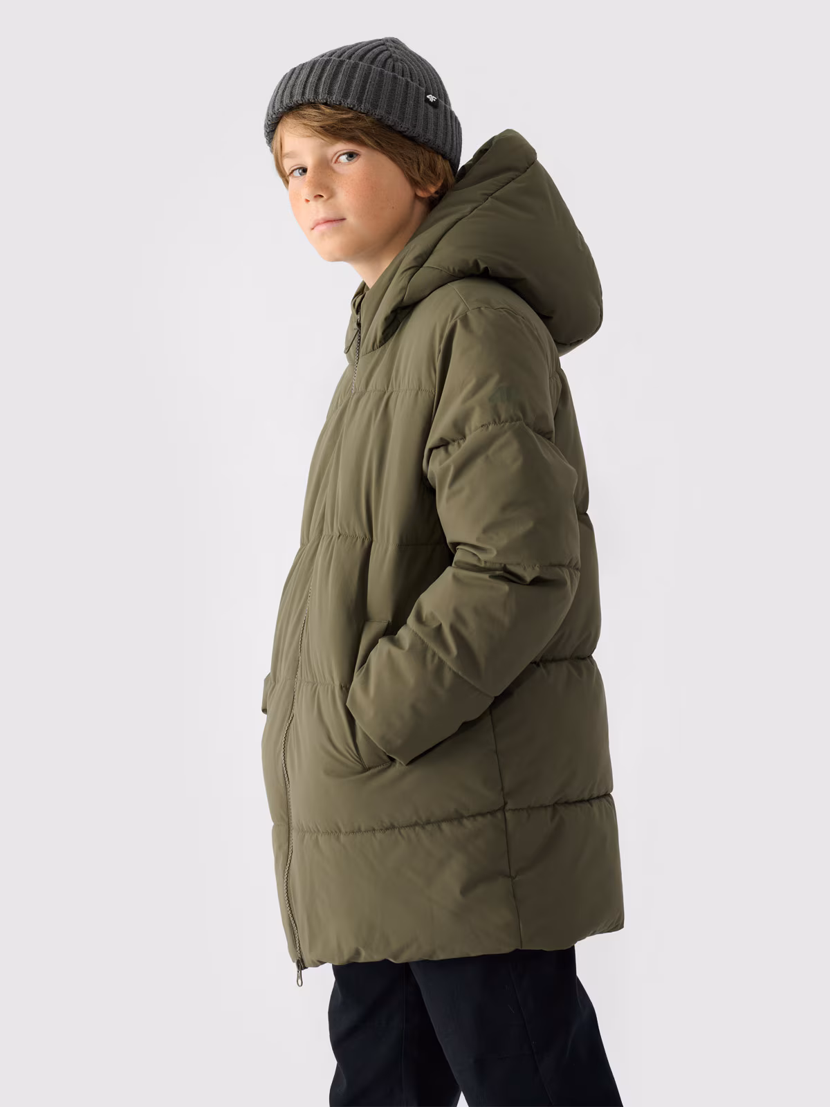 Płaszcz puchowy z wypełnieniem syntetycznym chłopięcy - khaki