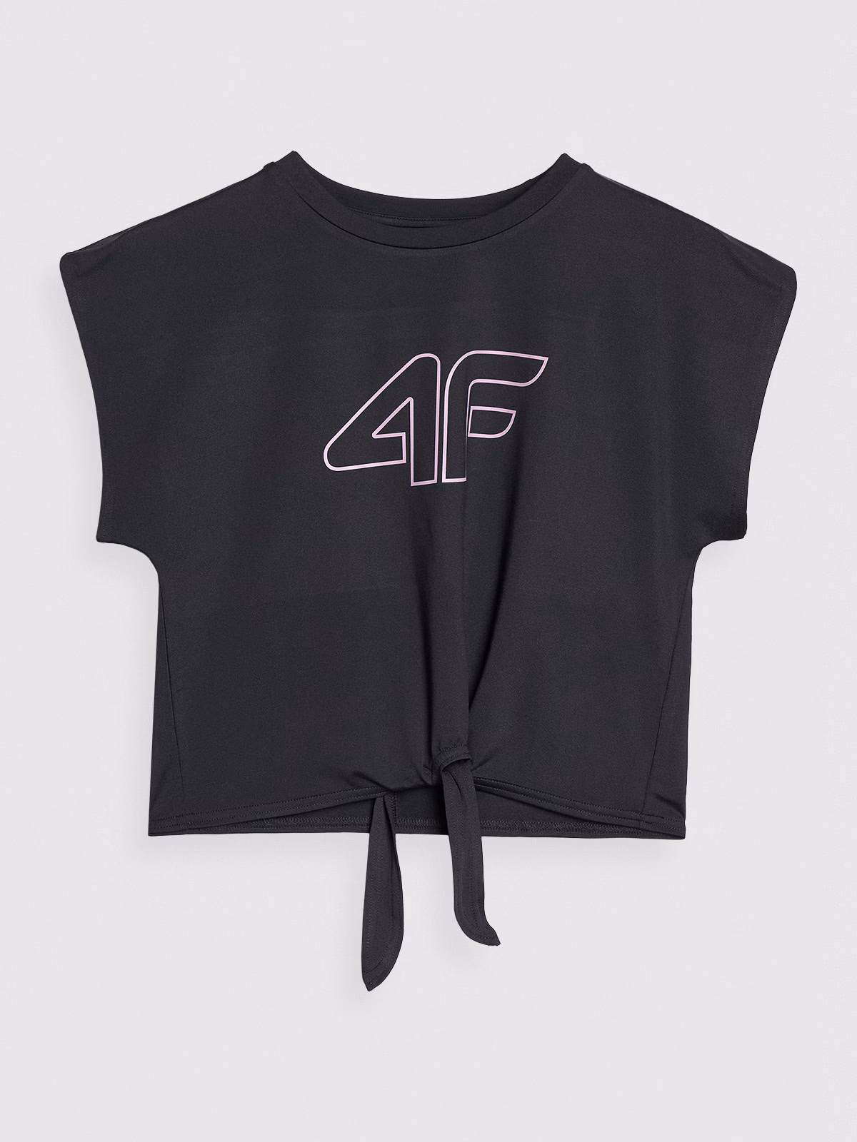 Crop-top sportowy regular z nadrukiem dziewczęcy - czarny