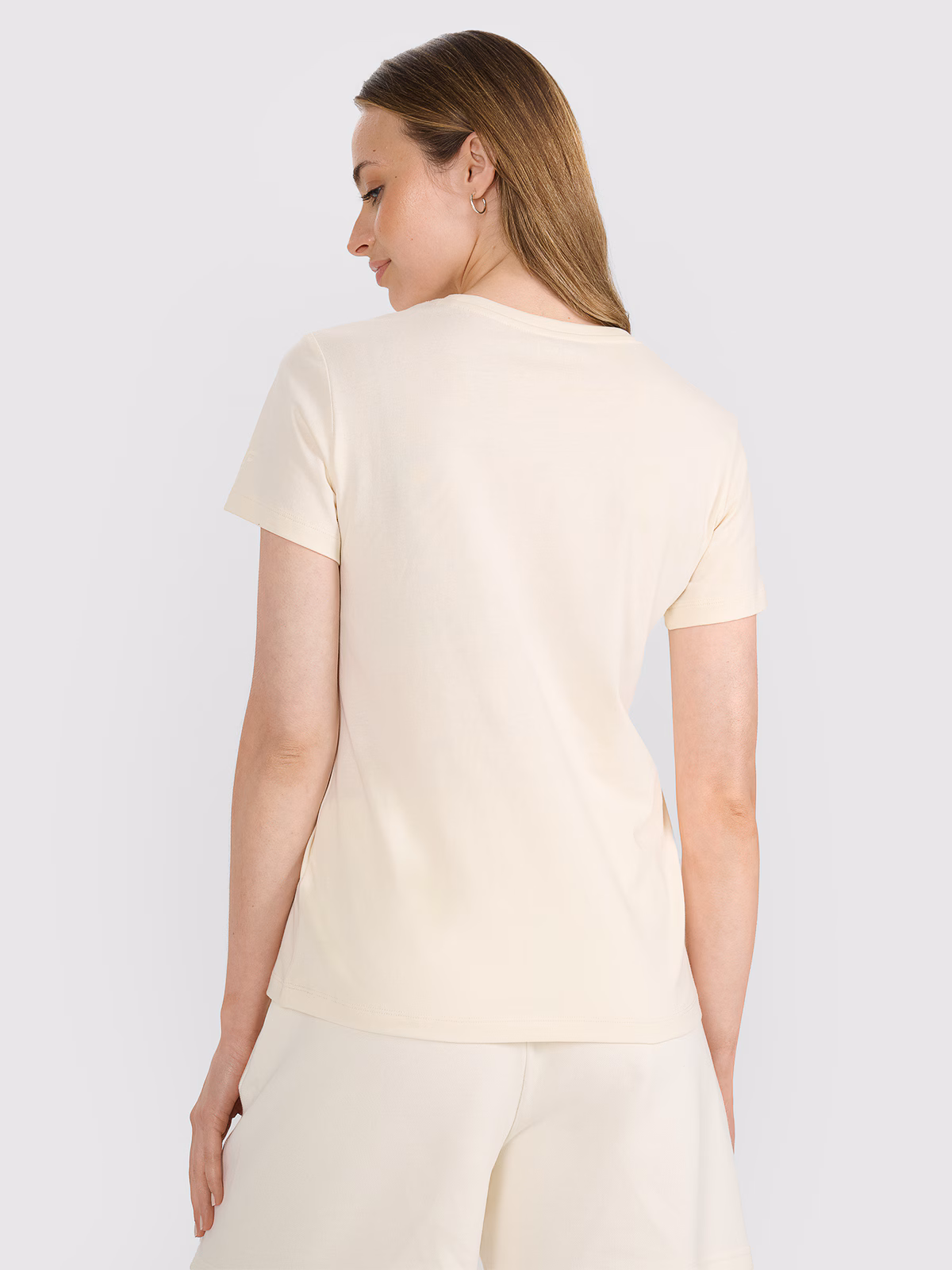 T-shirt regular z nadrukiem damski - beżowy