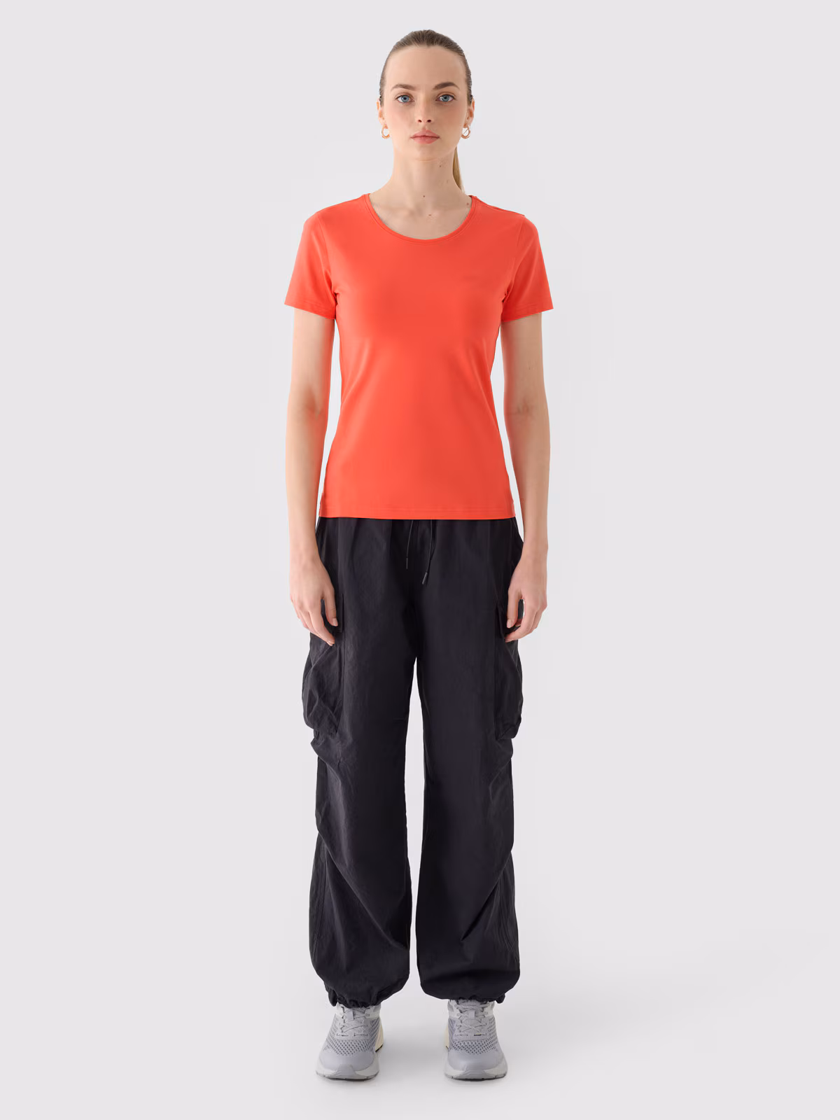 T-shirt slim gładki damski - czerwony