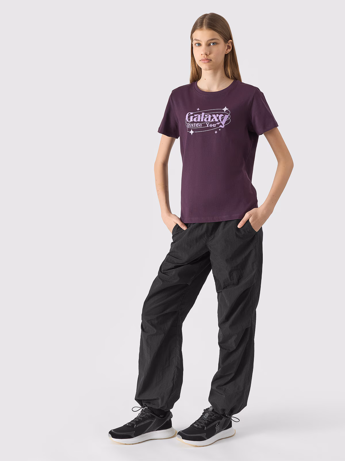 T-shirt z nadrukiem dziewczęcy - ciemny fiolet