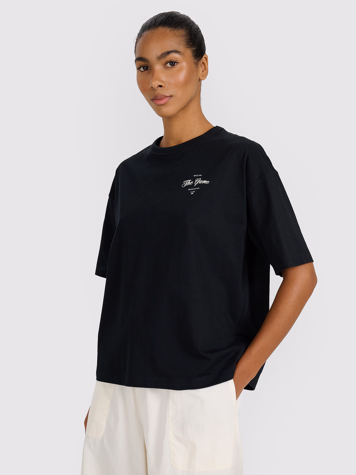 T-shirt oversize z nadrukiem damski - fioletowy