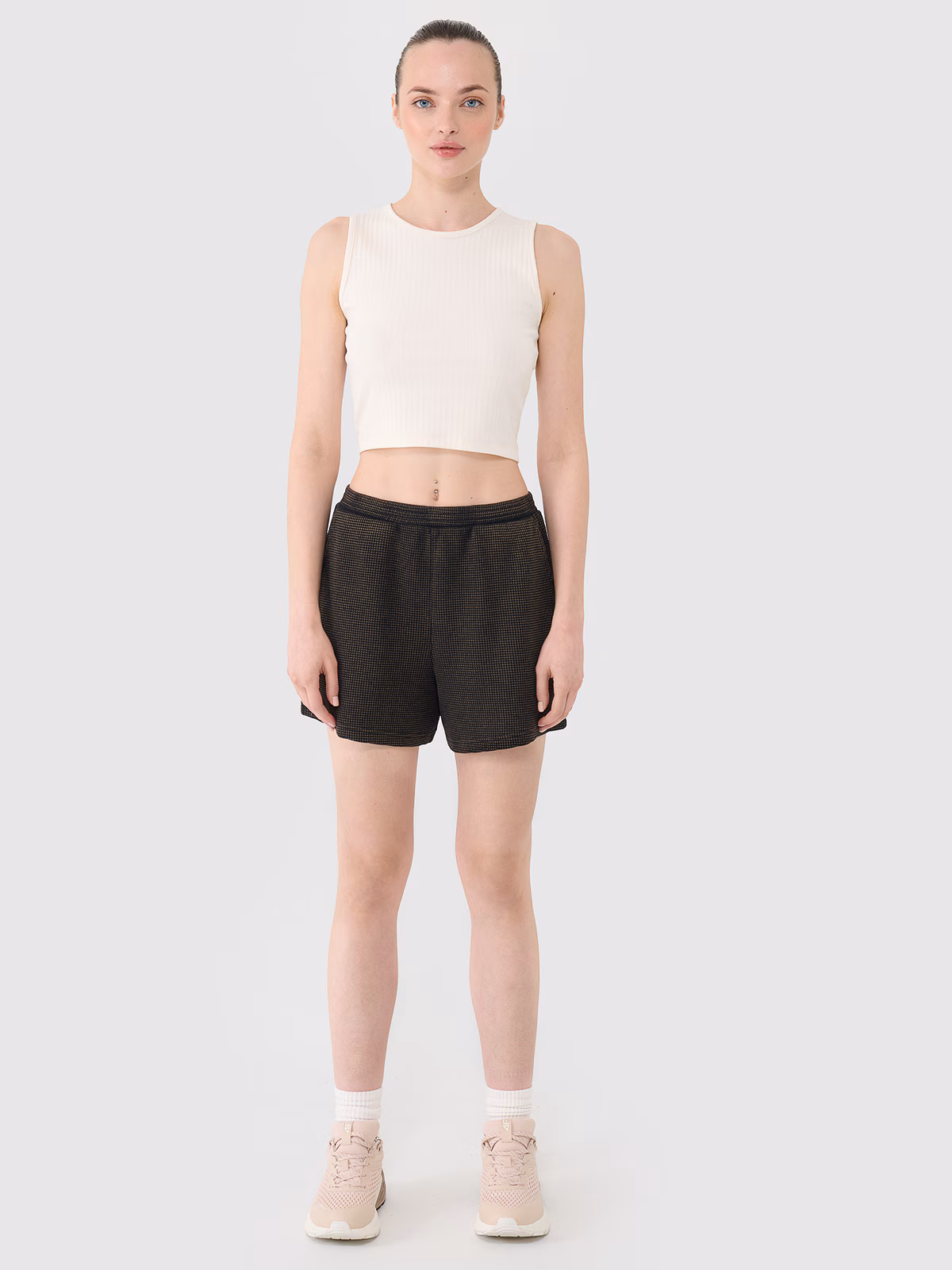 Spodenki casual z dzianiny waflowej damskie - różowe