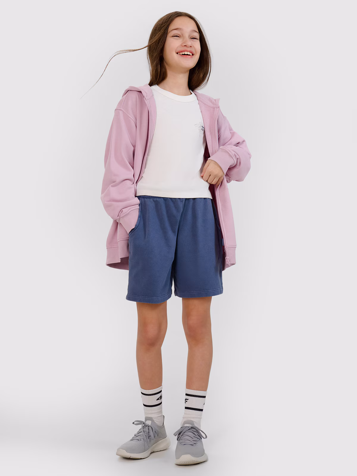 Bluza dresowa rozpinana z kapturem dziewczęca - szara