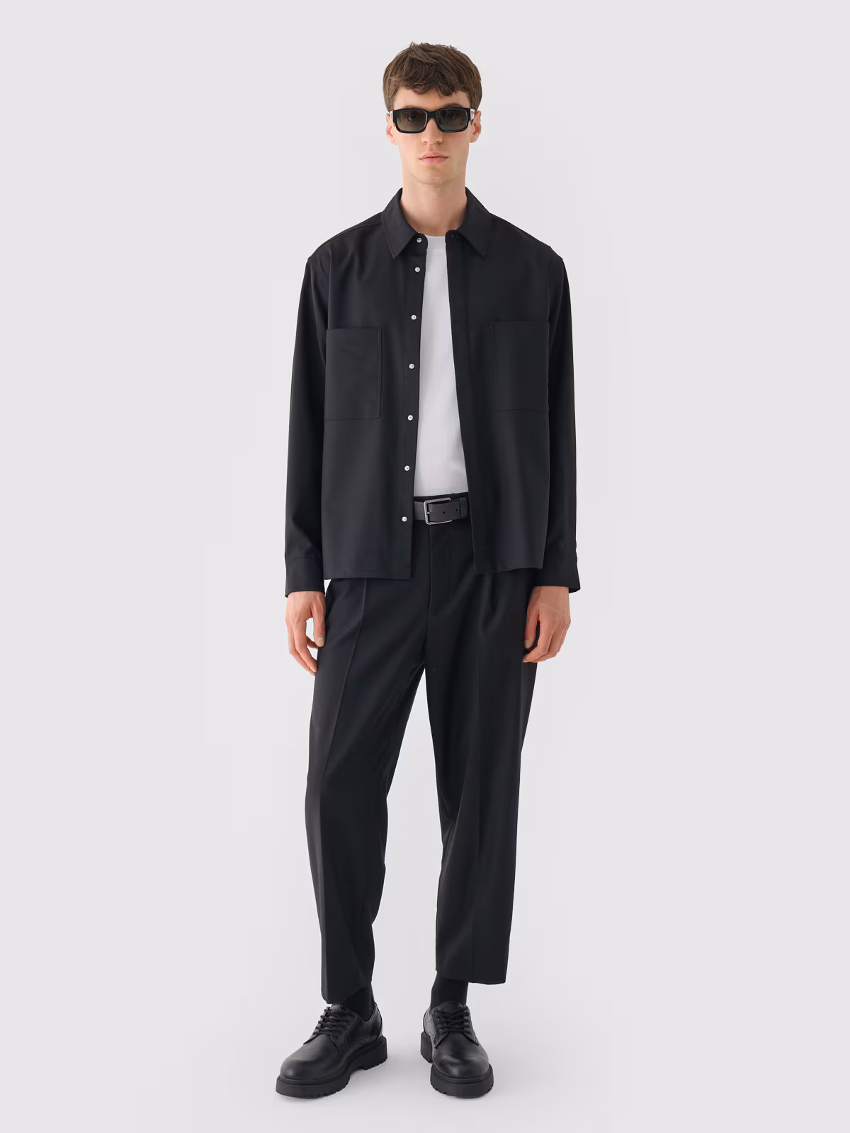 Spodnie tkaninowe z wełną męskie - czarne