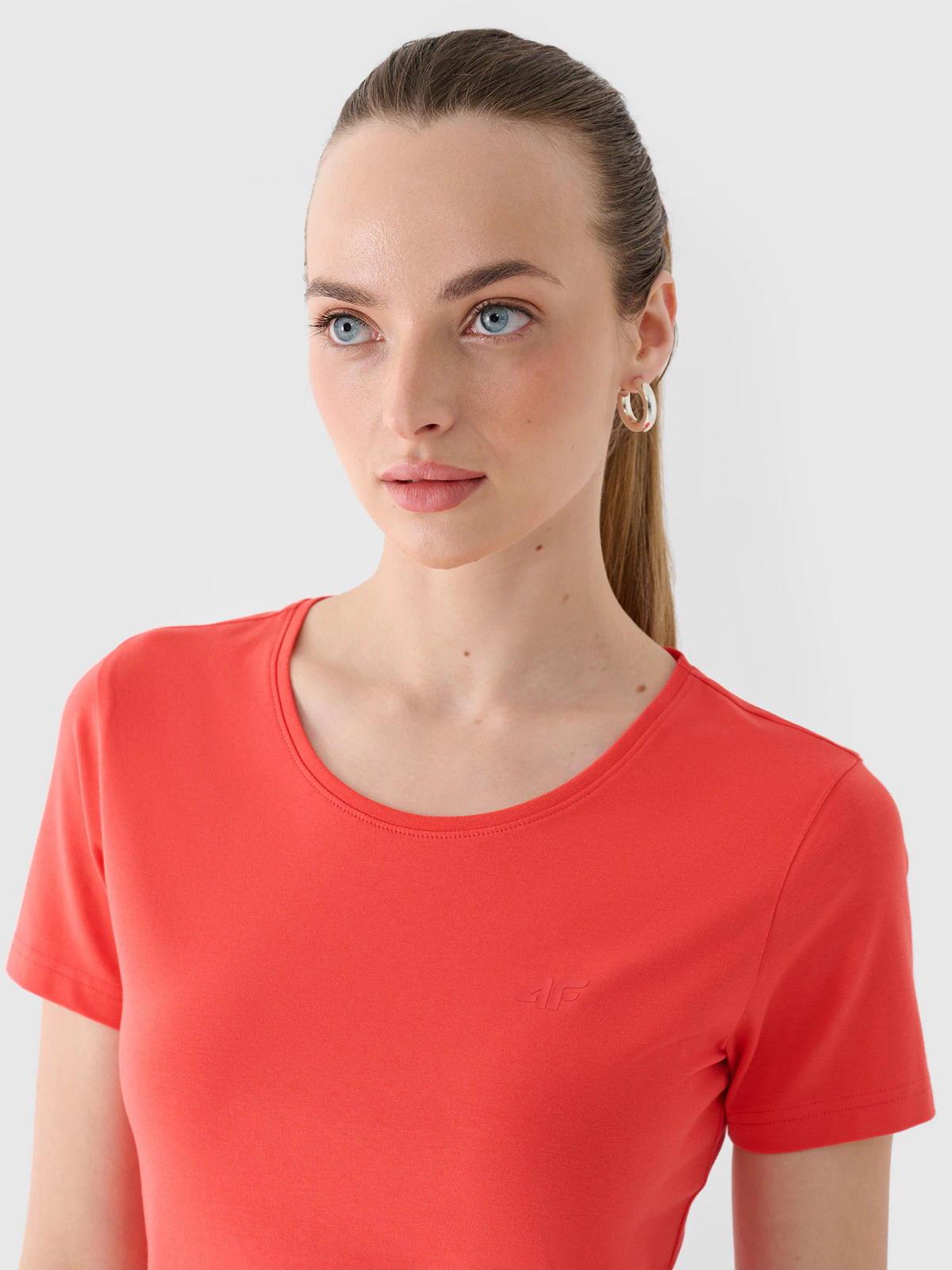 T-shirt slim gładki damski - czerwony