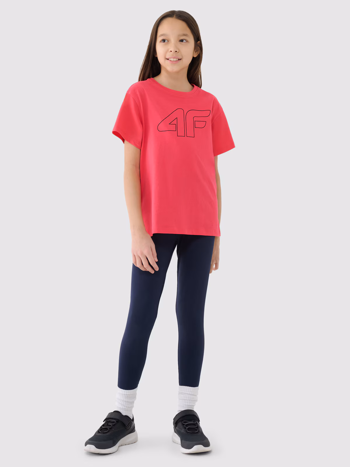 T-shirt oversize z nadrukiem dziewczęcy - fioletowy