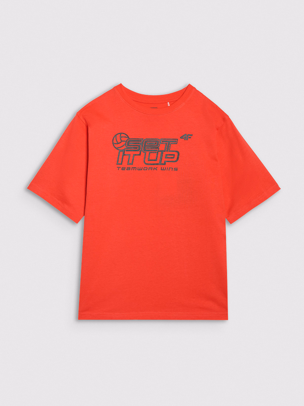 T-shirt oversize z nadrukiem dziecięcy - czerwony