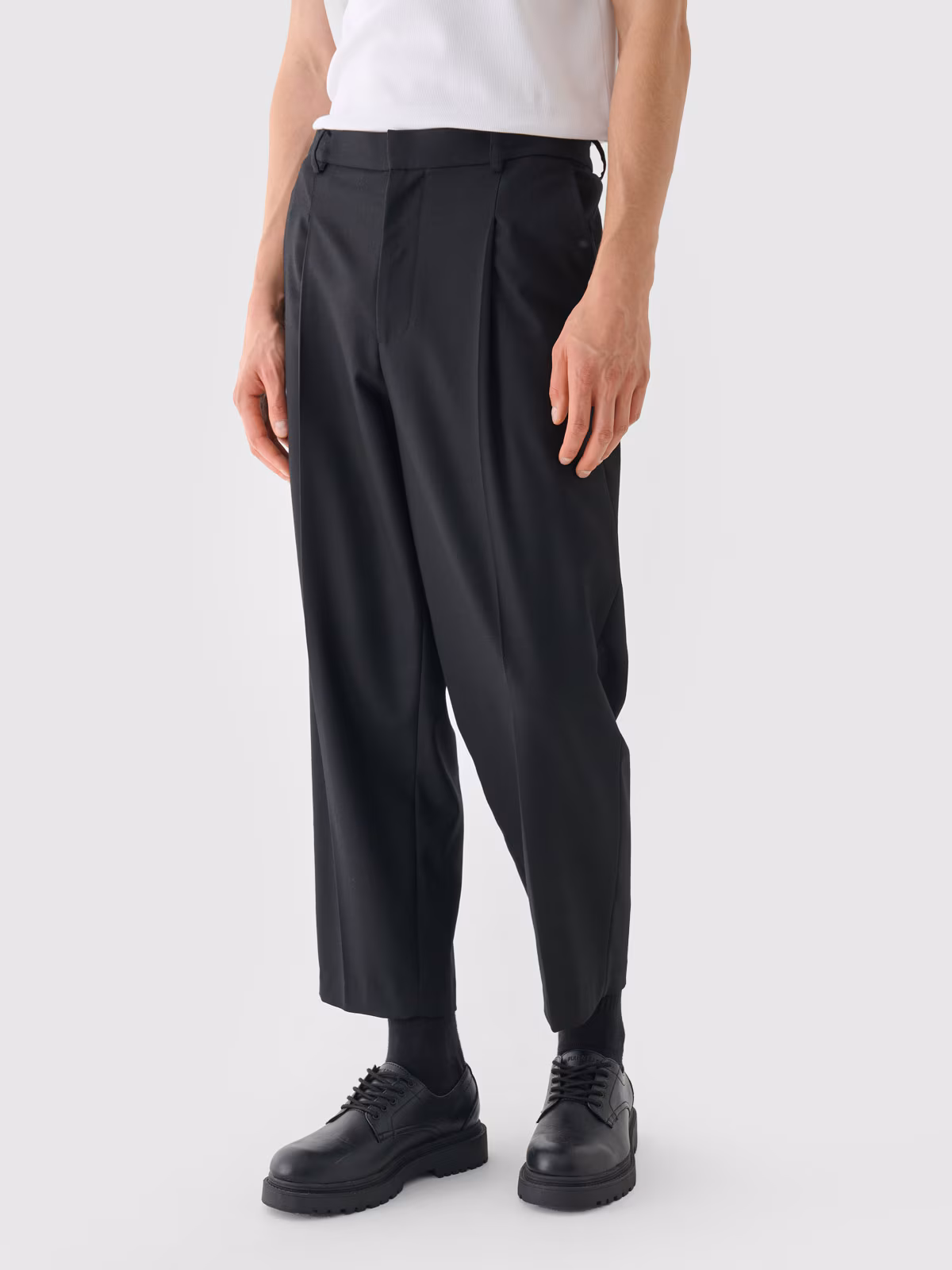 Spodnie tkaninowe z wełną męskie - czarne