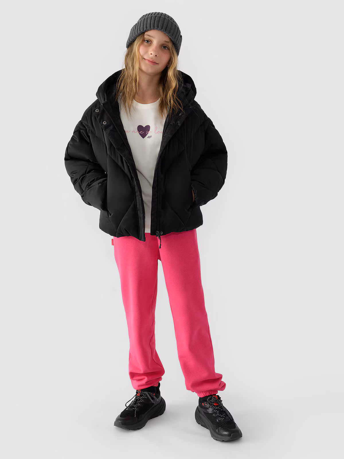 Kurtka puchowa z wypełnieniem syntetycznym dziewczęca - czarna