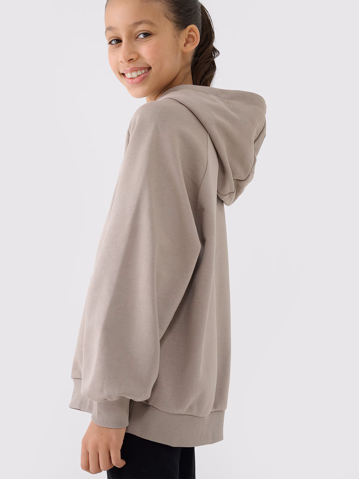 Bluza dresowa nierozpinana z kapturem dziewczęca - miętowa