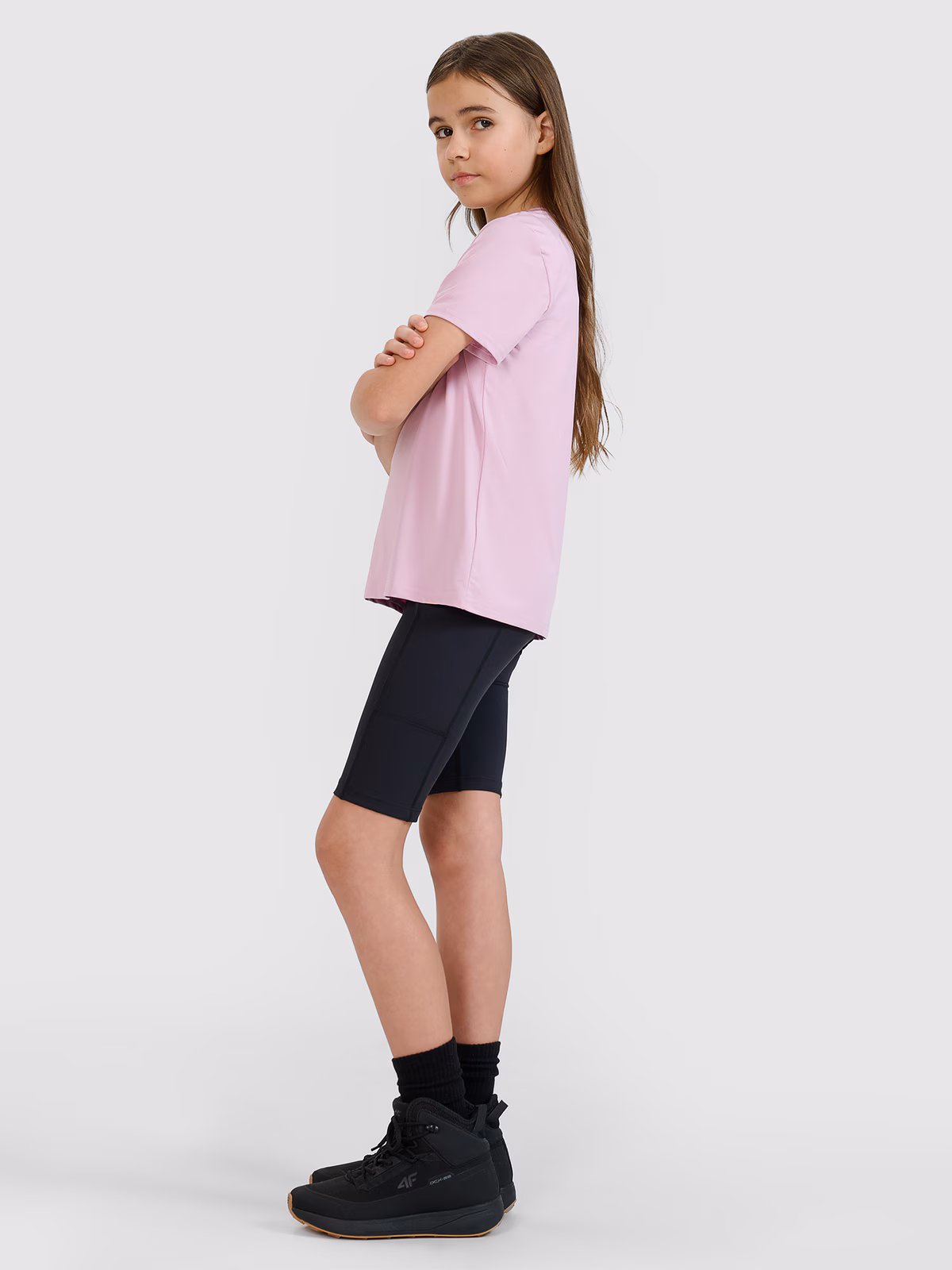 Legginsy kolarki trekkingowe szybkoschnące dziewczęce - czarne