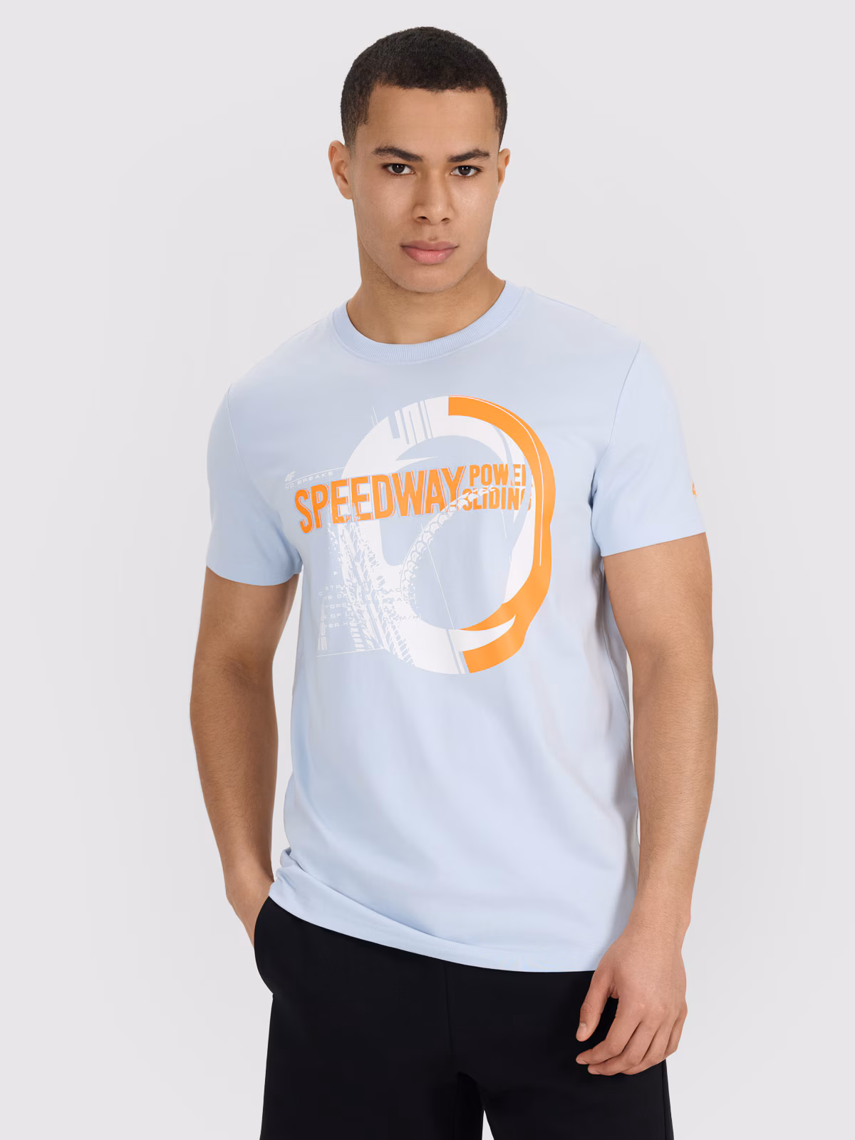 T-shirt regular z nadrukiem męski - niebieski