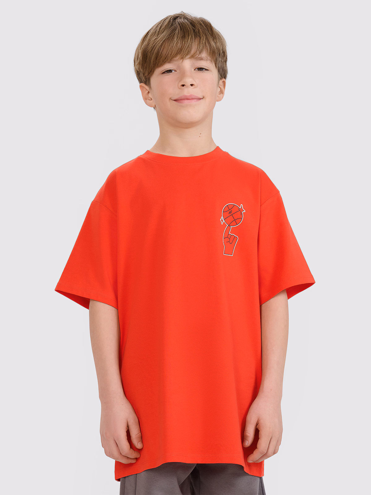 T-shirt oversize z nadrukiem chłopięcy - czerwony