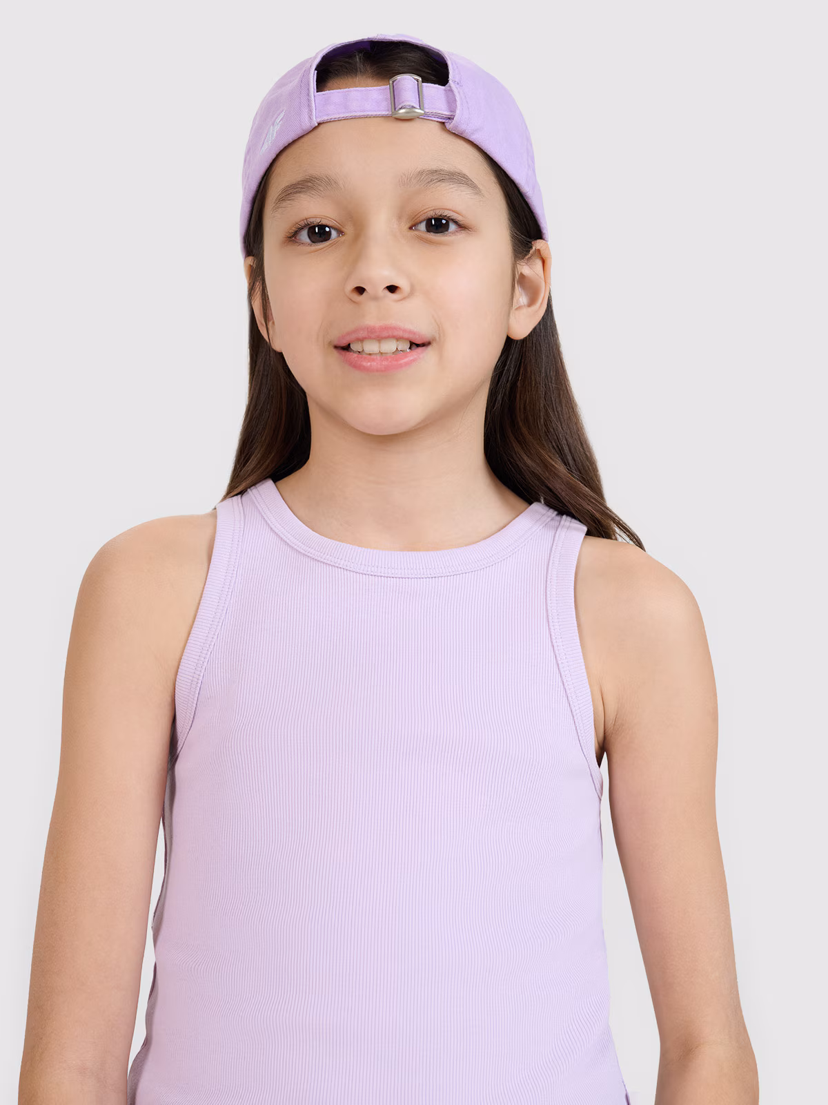 Crop top slim z prążkowanej dzianiny dziewczęcy - fioletowy